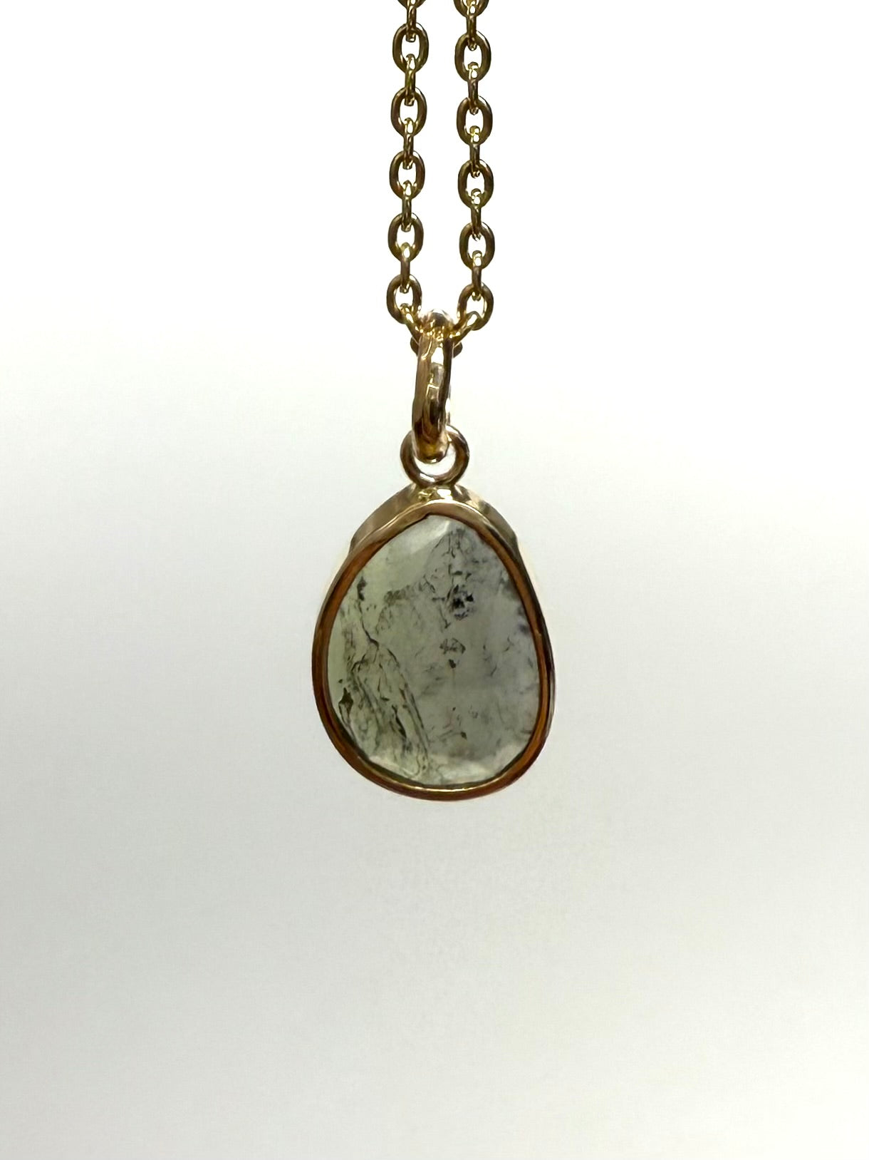 14k Solid Yellow Gold, Natural Dark Green Tourmaline Mini Pendant