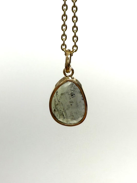14k Solid Yellow Gold, Natural Dark Green Tourmaline Mini Pendant