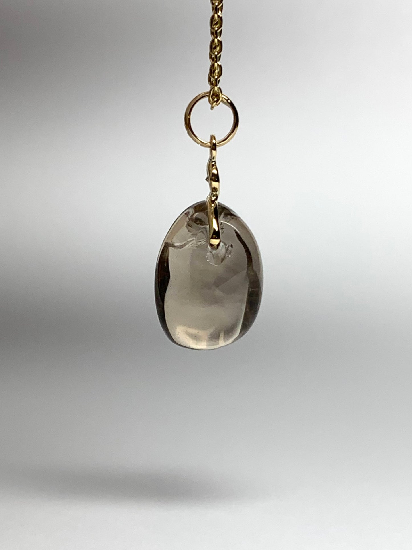 14k Solid Yellow Gold, Diamond, Smoky Quartz Tumbled Nugget Bead Pendant, Mini Size