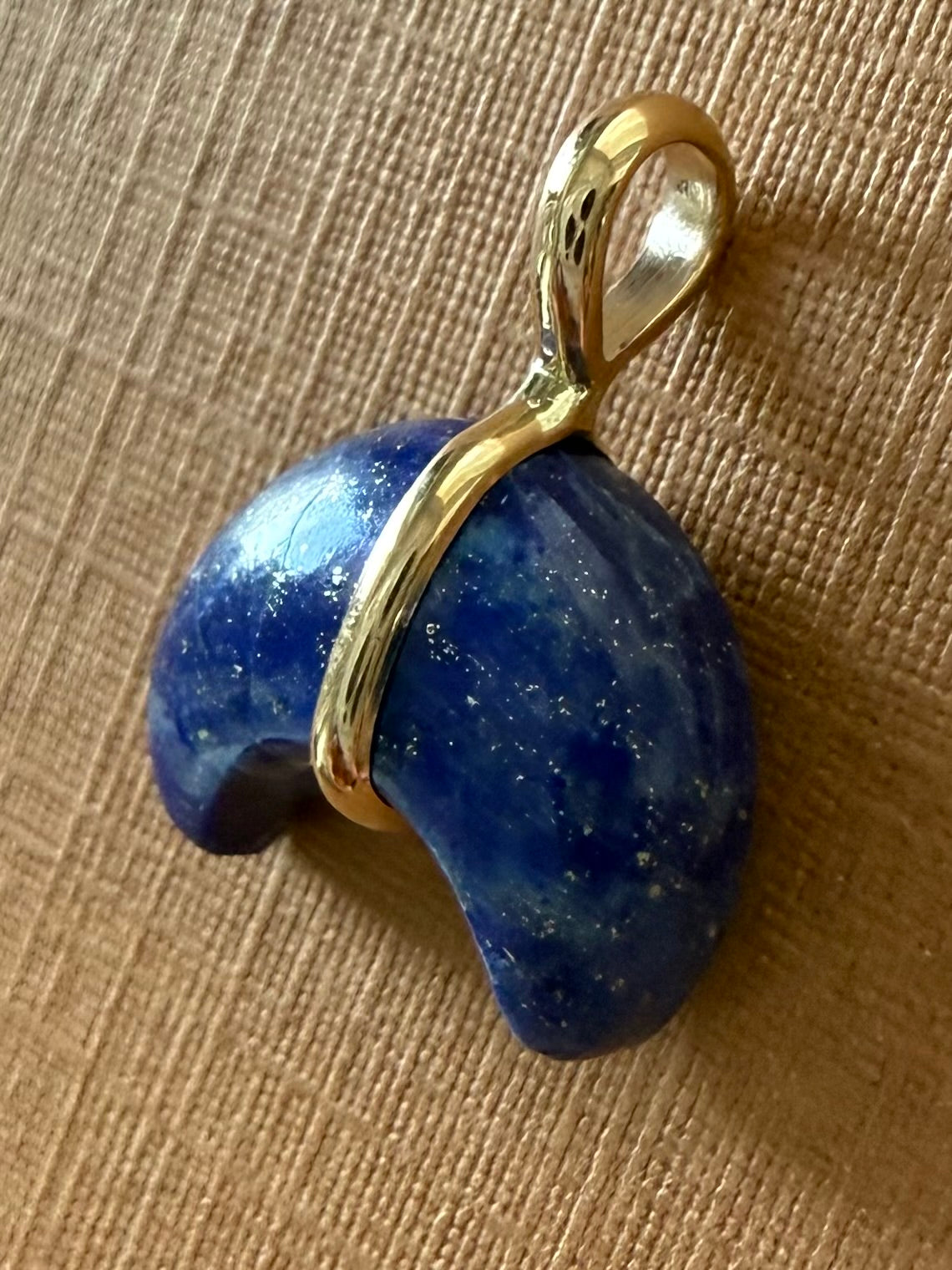 14k Solid Yellow Gold, Blue Lapis Lazuli “Crescent Moon” Pendant, Mini Size