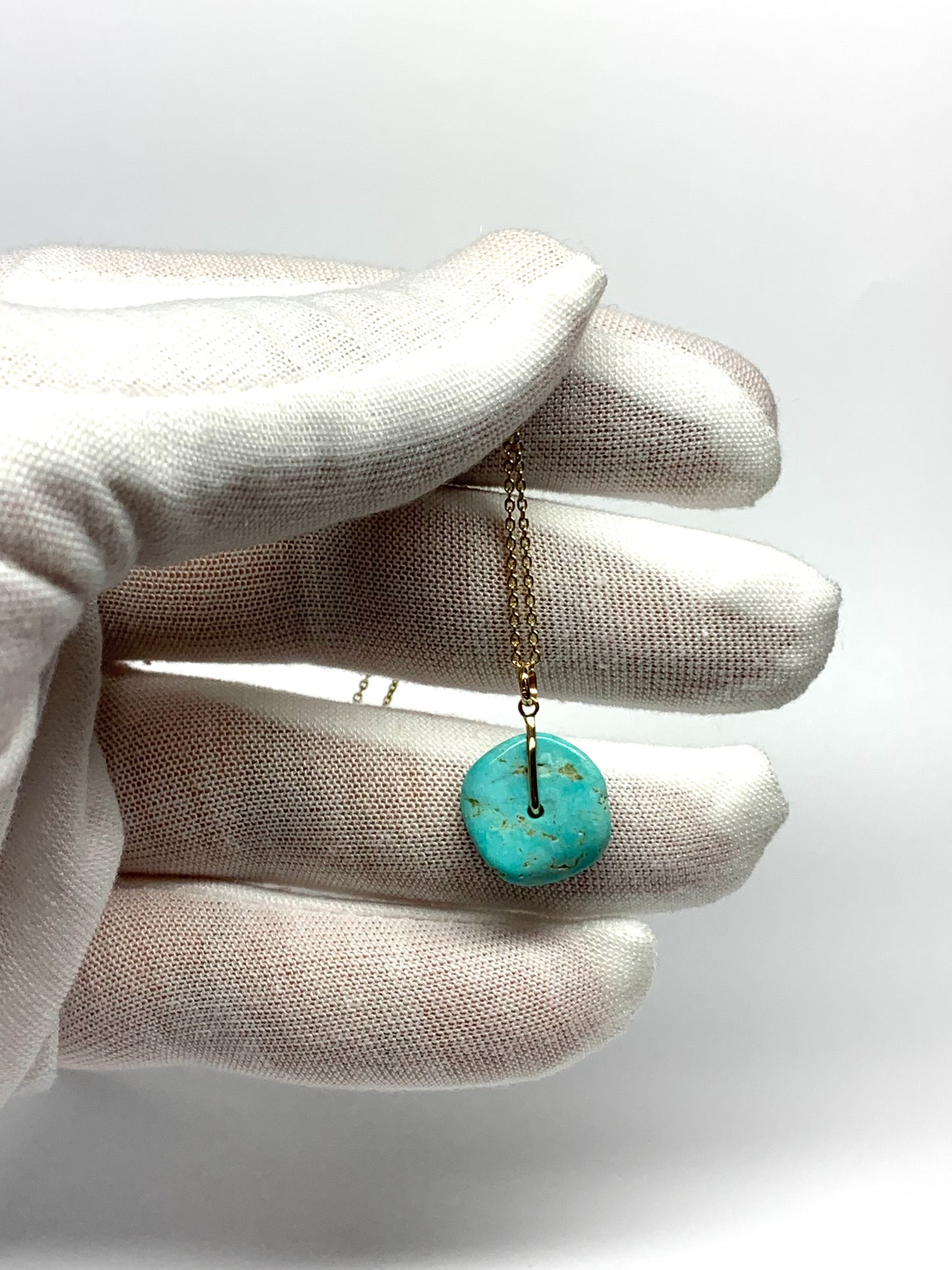 14K Solid Yellow Gold, Blue Turquoise “Donut” Mini Pendant