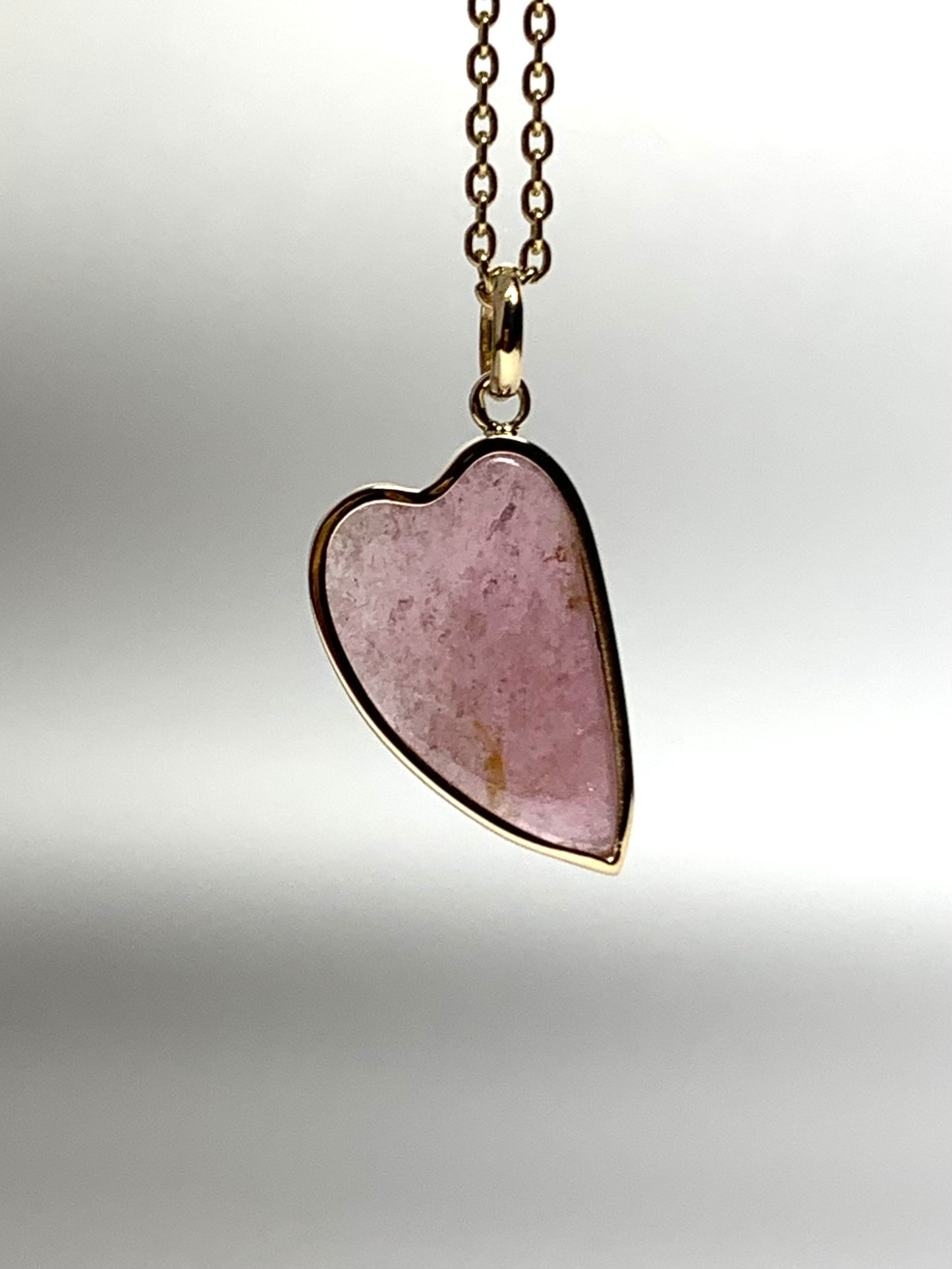 14k Solid Yellow Gold, Pink Tourmaline “Heart” Pendant, Mini Size