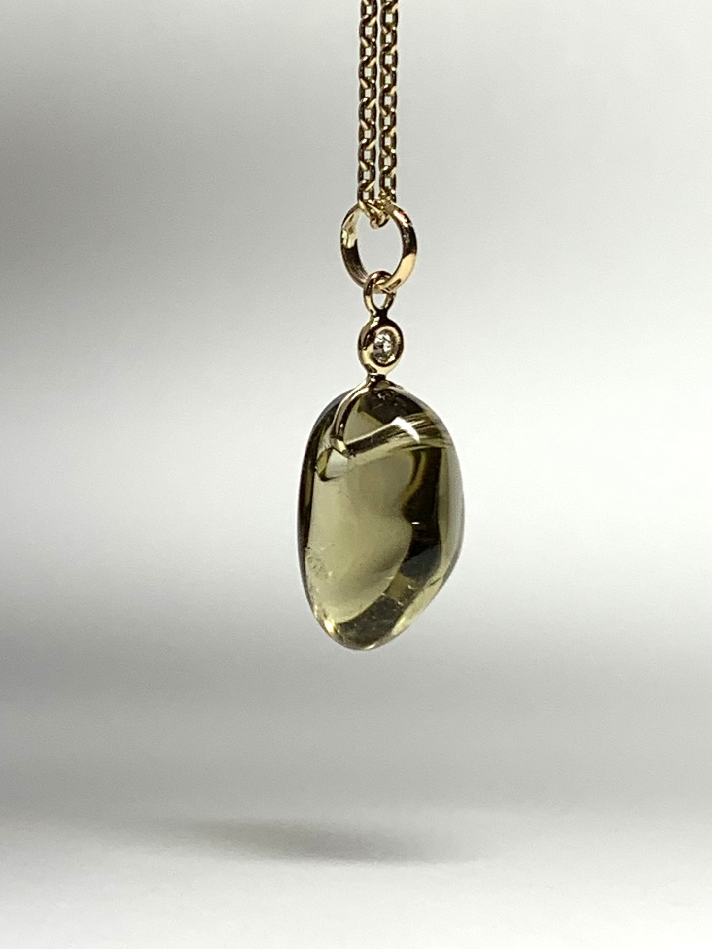 14k Solid Yellow Gold, Diamond, Lemon Quartz Tumbled Nugget Bead Pendant, Mini Size