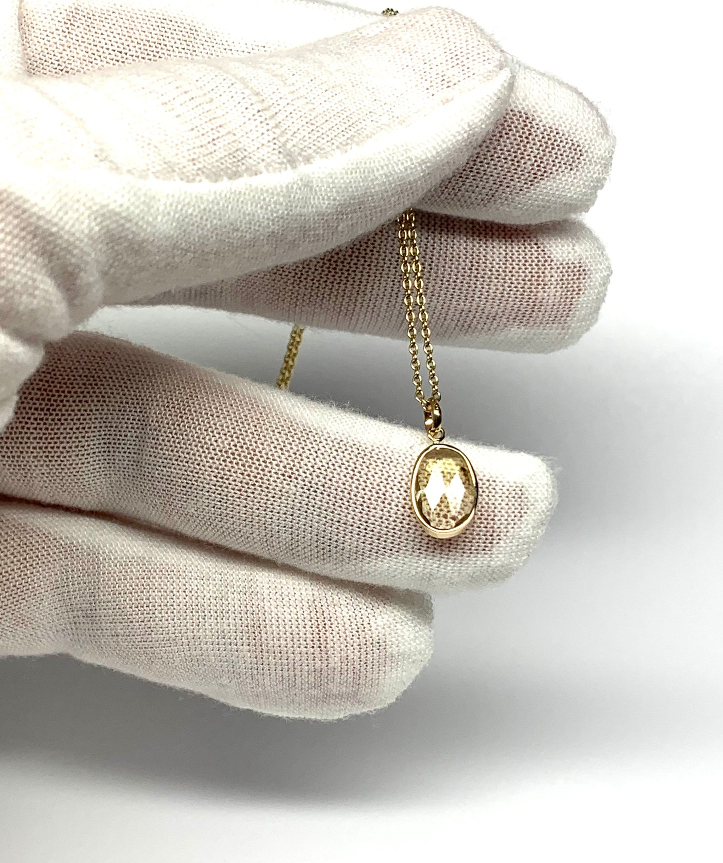 14k Solid Yellow Gold, Natural Light Khaki Green Tourmaline Mini Pendant