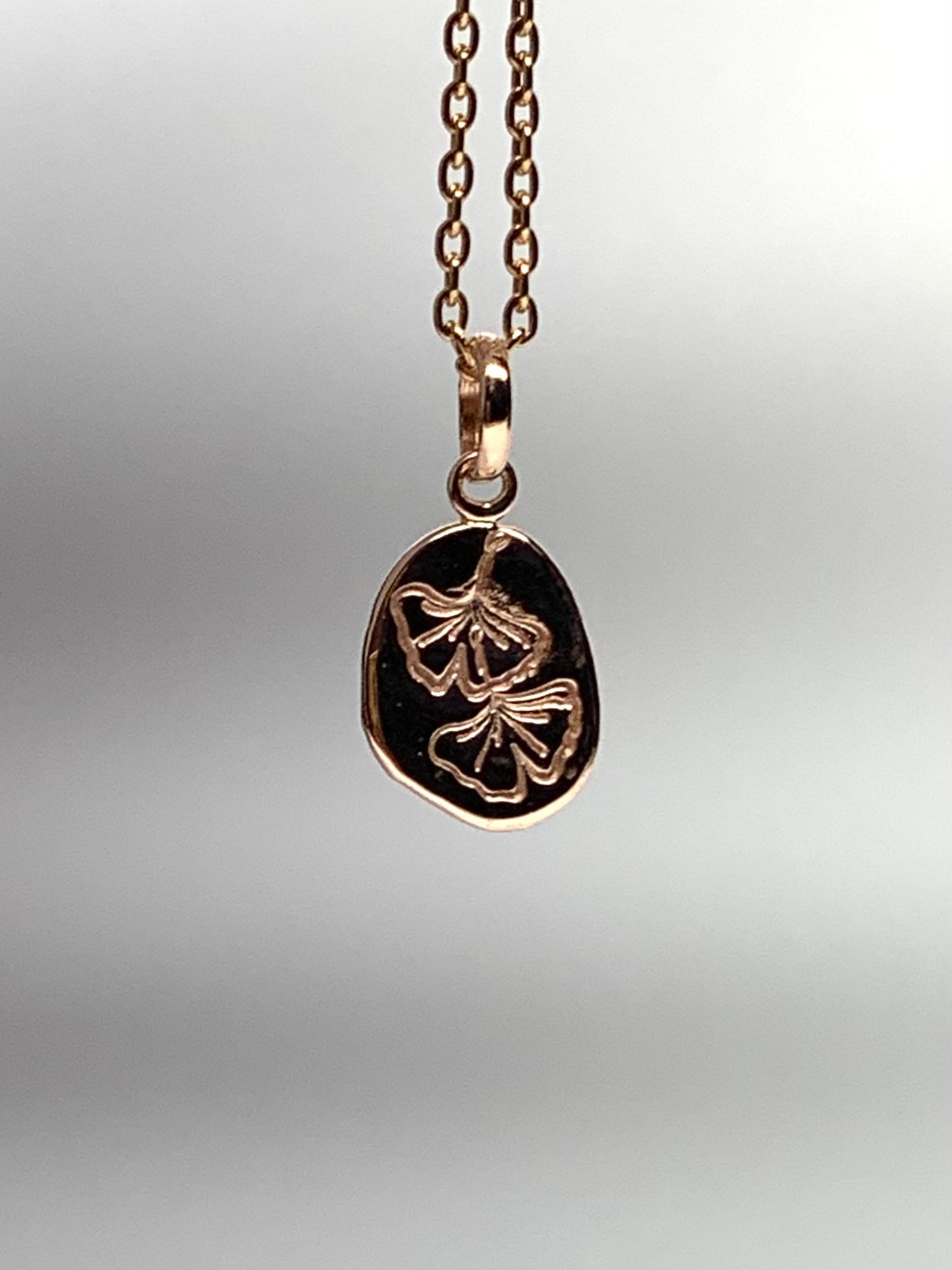14K Solid Rose Gold Nugget “Ginkgo” Mini Pendant, Tiny Charm