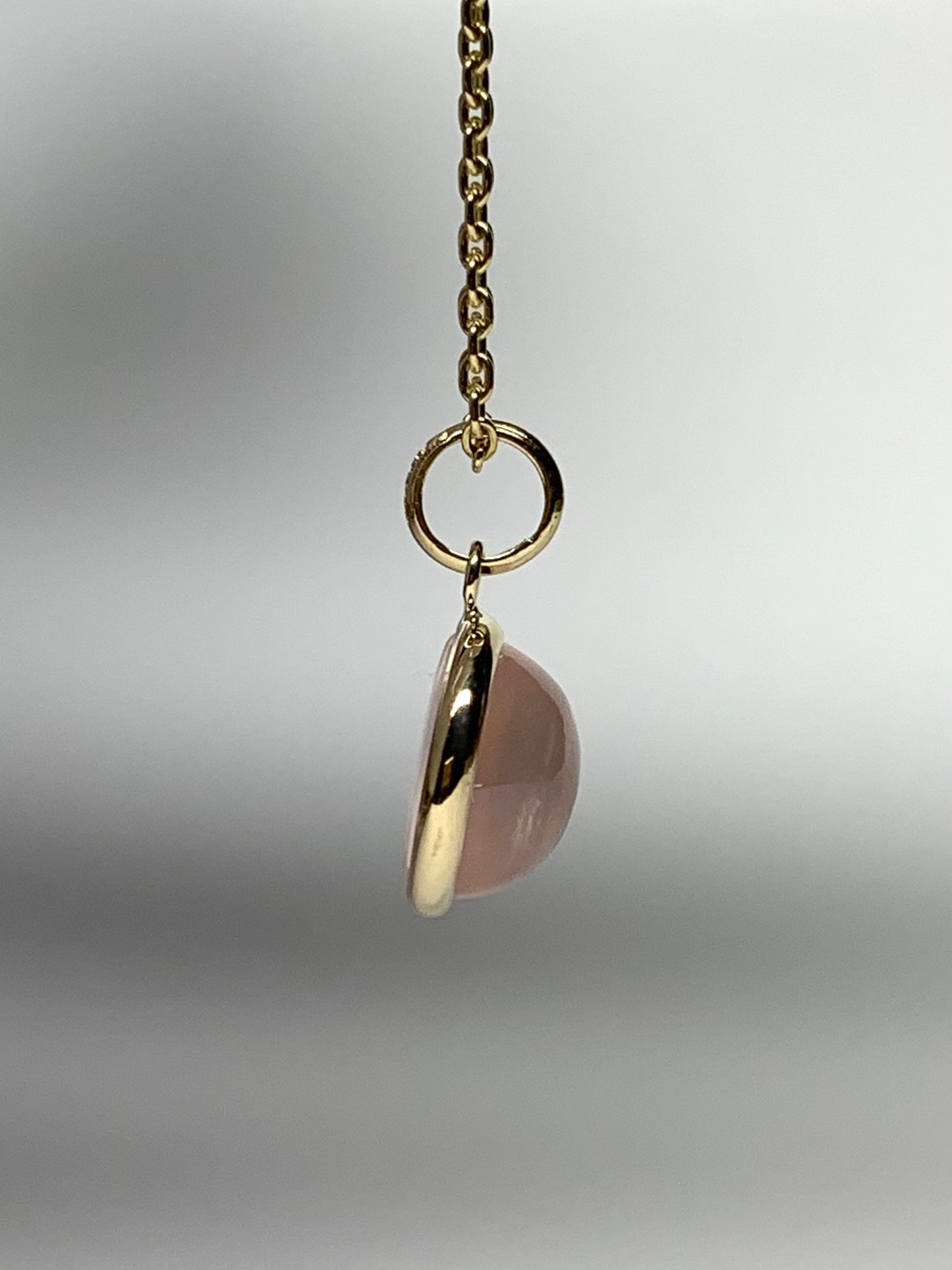 14k Solid Yellow Gold, Pink Quartz Round Cabochon Mini Pendant
