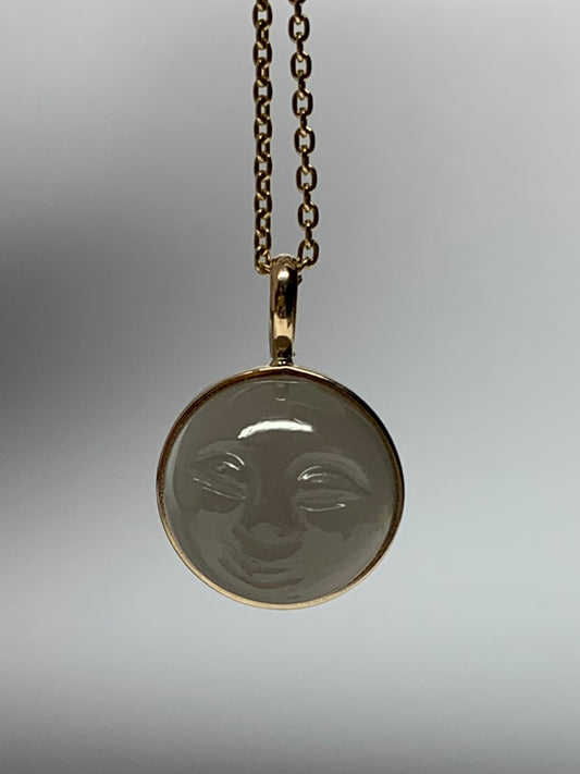 14K Solid Yellow Gold, Grey Moonstone "Moon" Pendant, Small Size