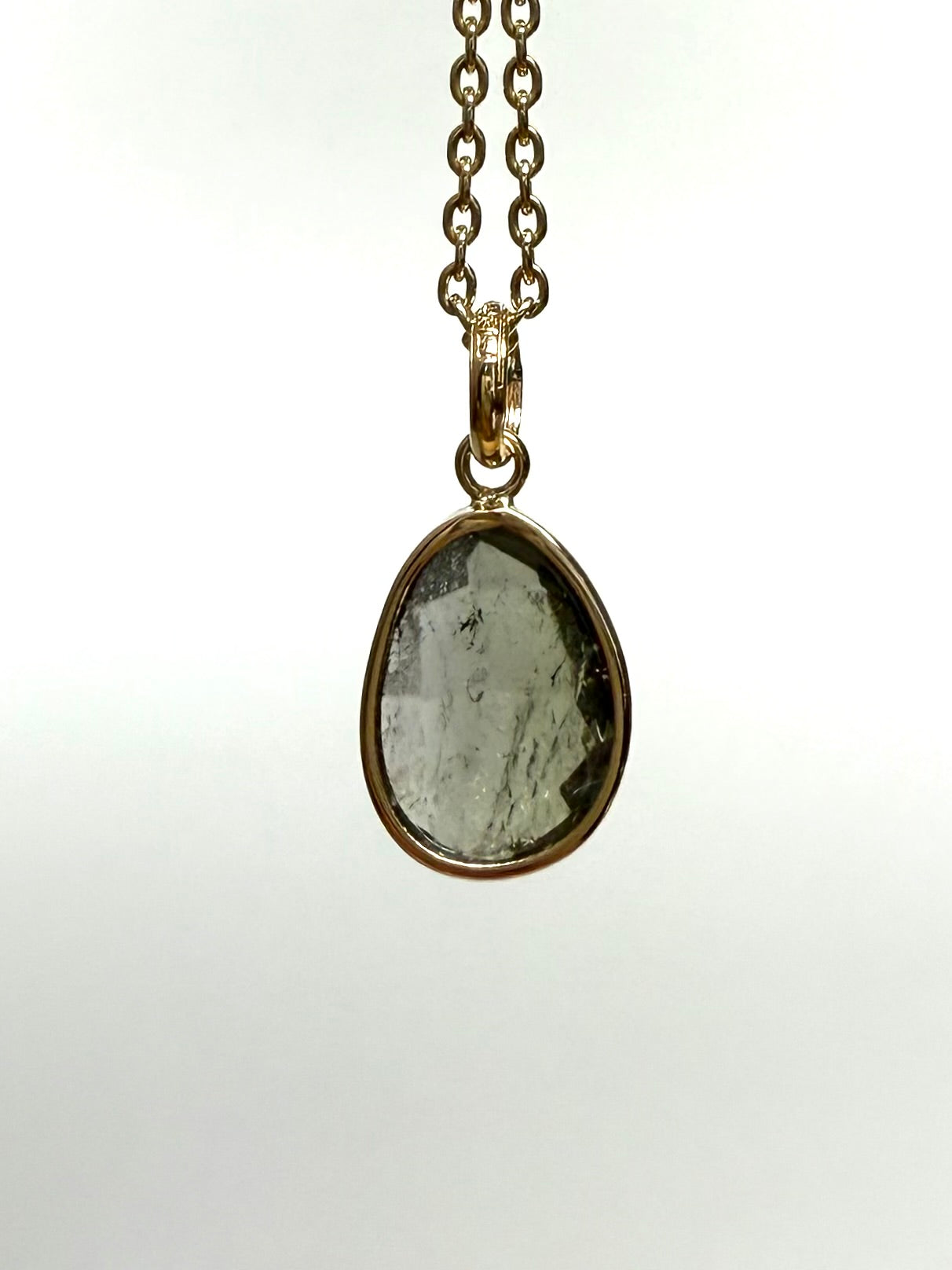14k Solid Yellow Gold, Natural Dark Green Tourmaline Mini Pendant