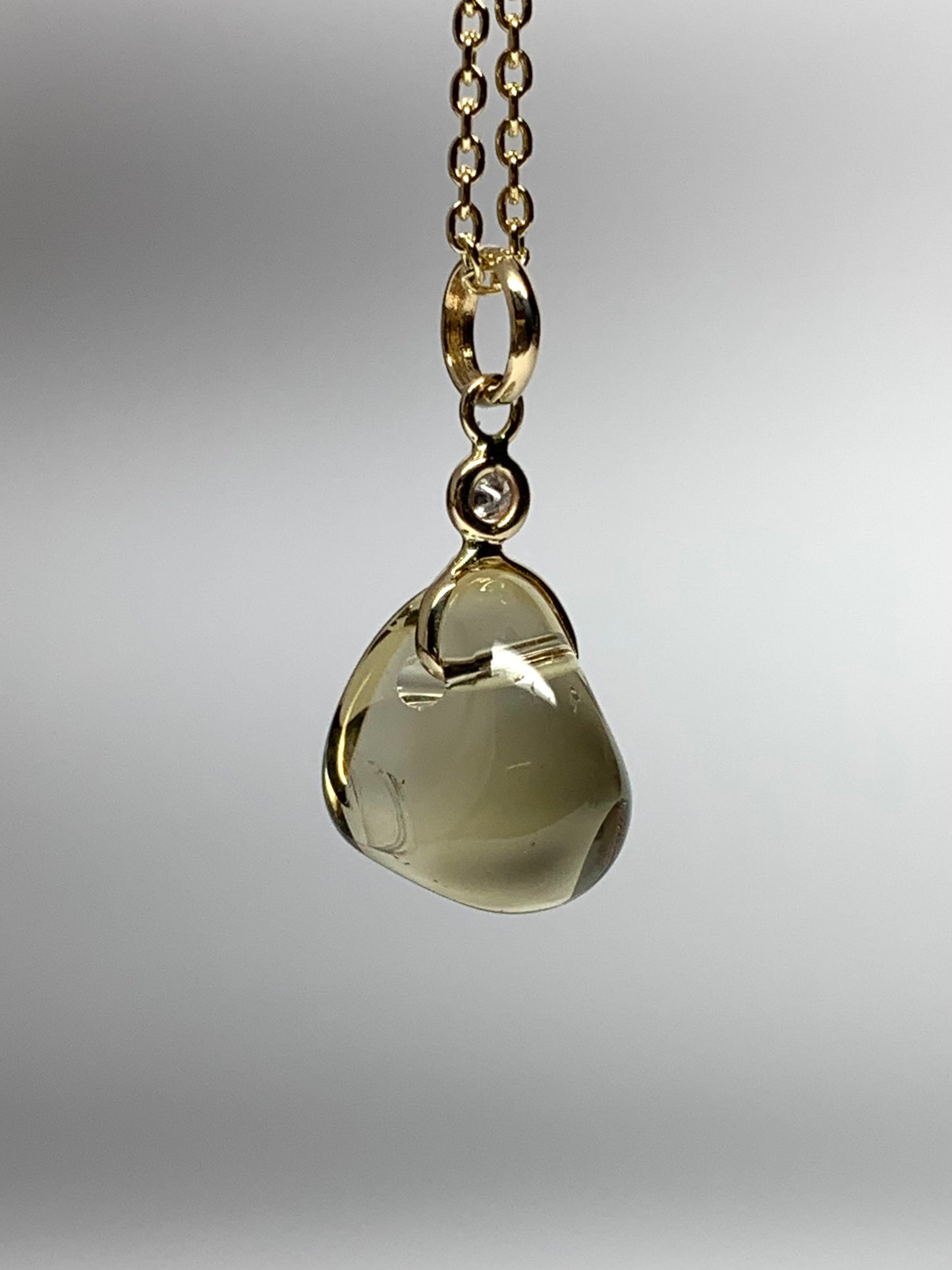 14k Solid Yellow Gold, Diamond, Lemon Quartz Tumbled Nugget Bead Pendant, Mini Size