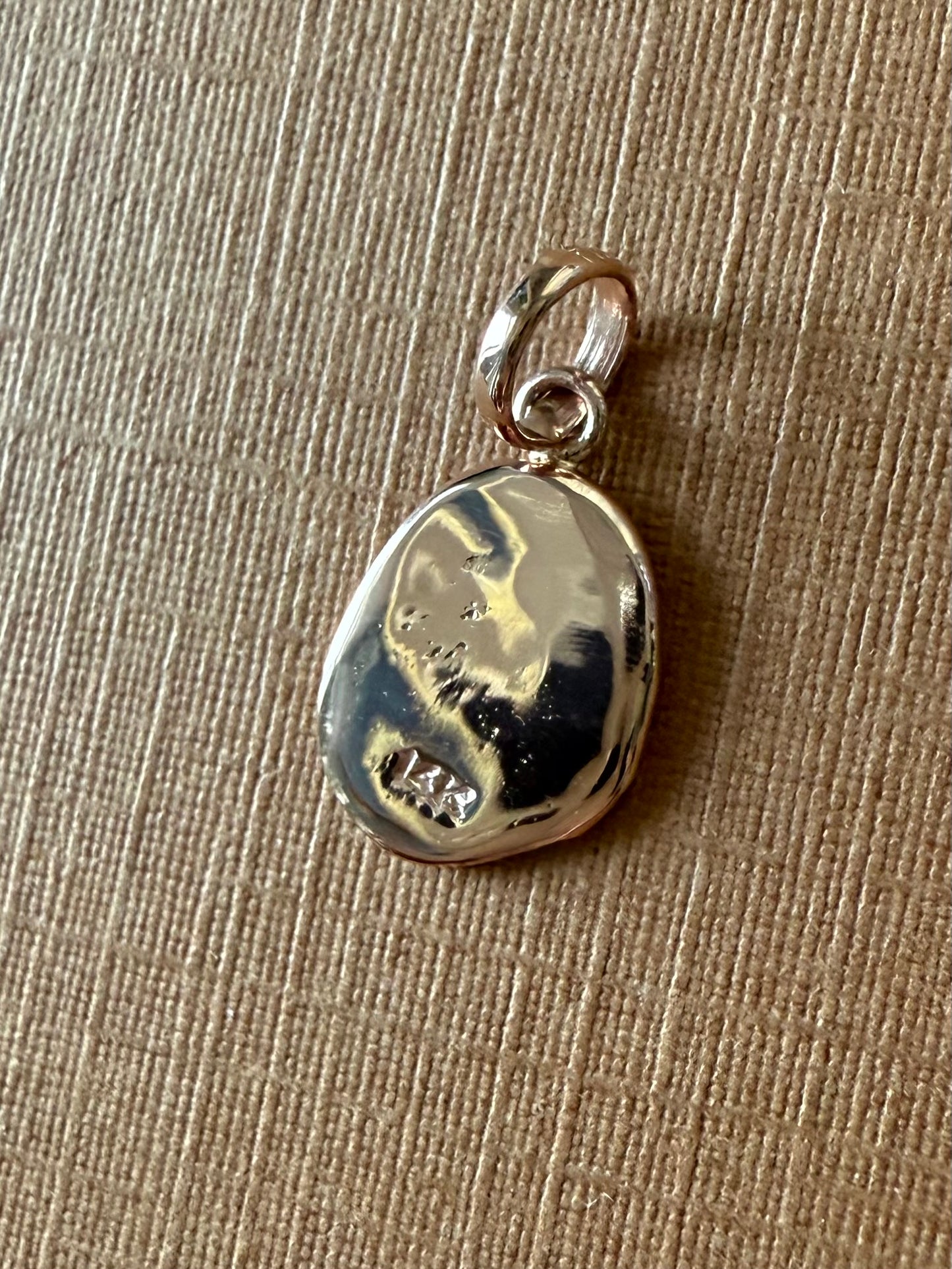 14K Solid Rose Gold Nugget “Ginkgo” Mini Pendant, Tiny Charm