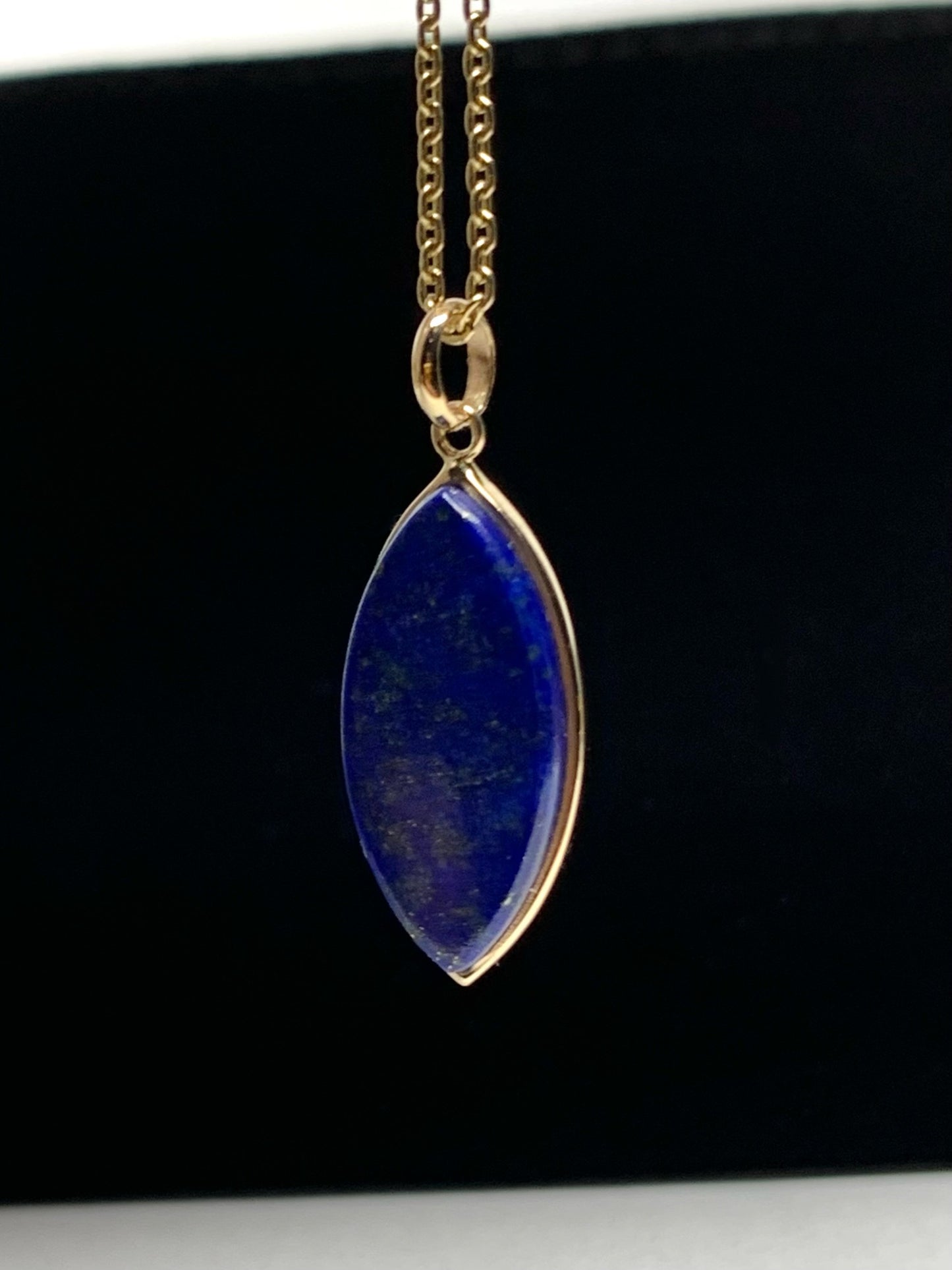 14k Solid Yellow Gold, Natural Blue Lapis Lazuli Marquise Pendant
