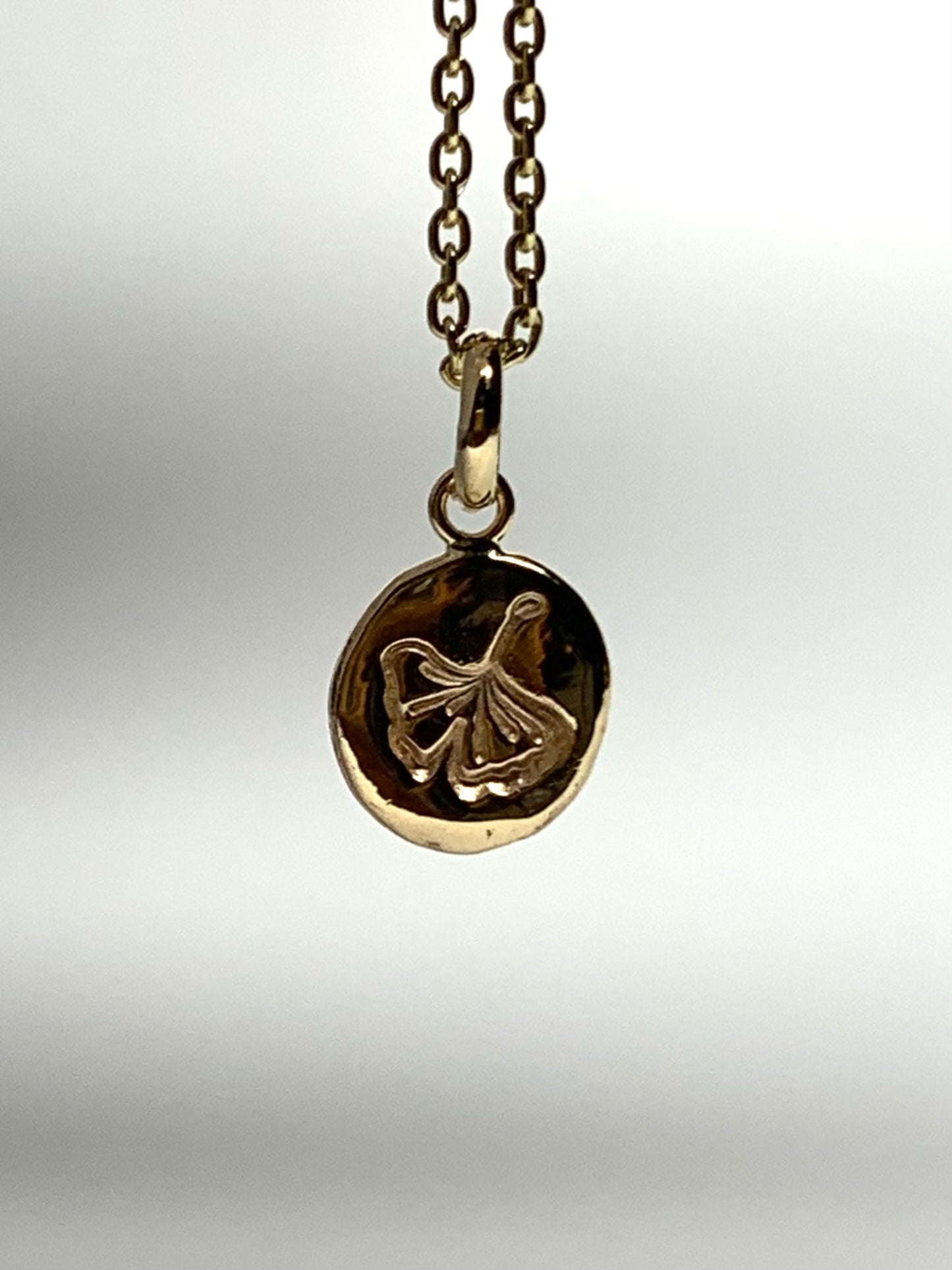 14K Solid Yellow Gold Nugget “Ginkgo” Mini Pendant, Tiny Charm
