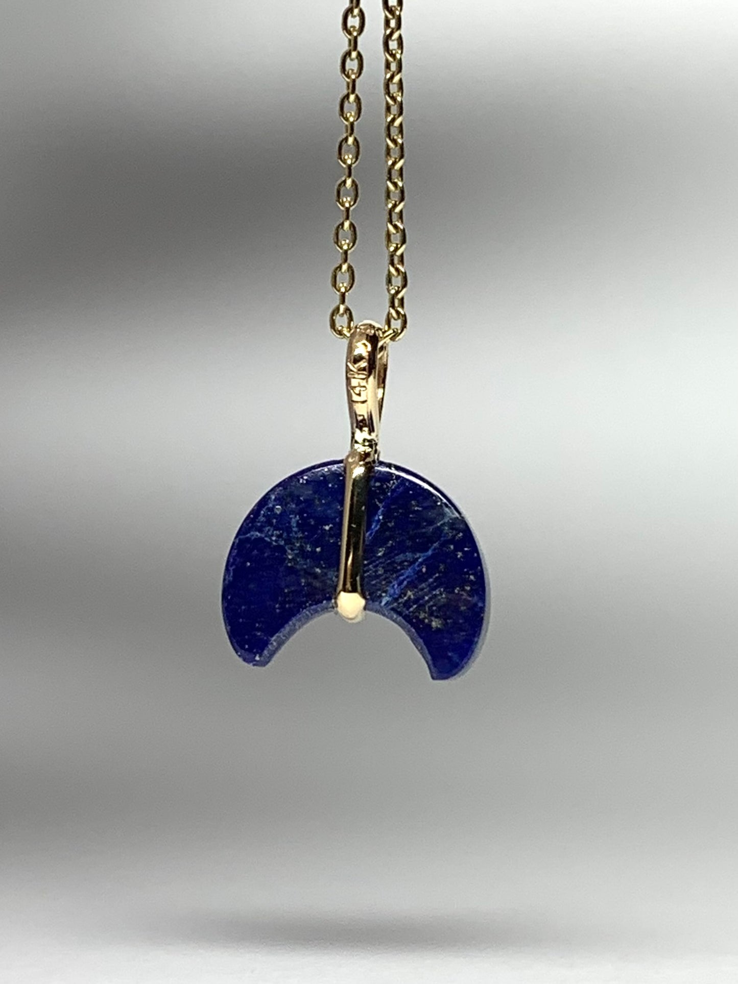 14k Solid Yellow Gold, Blue Lapis Lazuli “Crescent Moon” Pendant, Mini Size