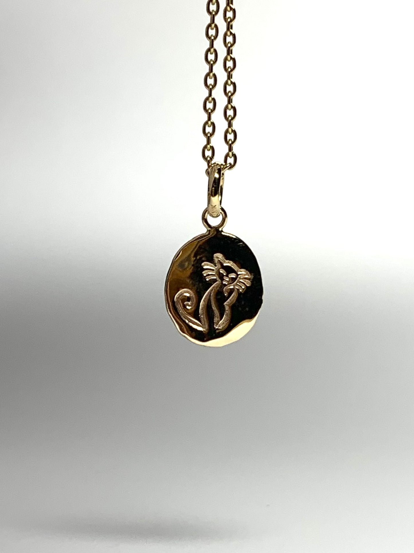 10k Solid Yellow Gold Nugget Mini Pendant “Cat”, Tiny Charm