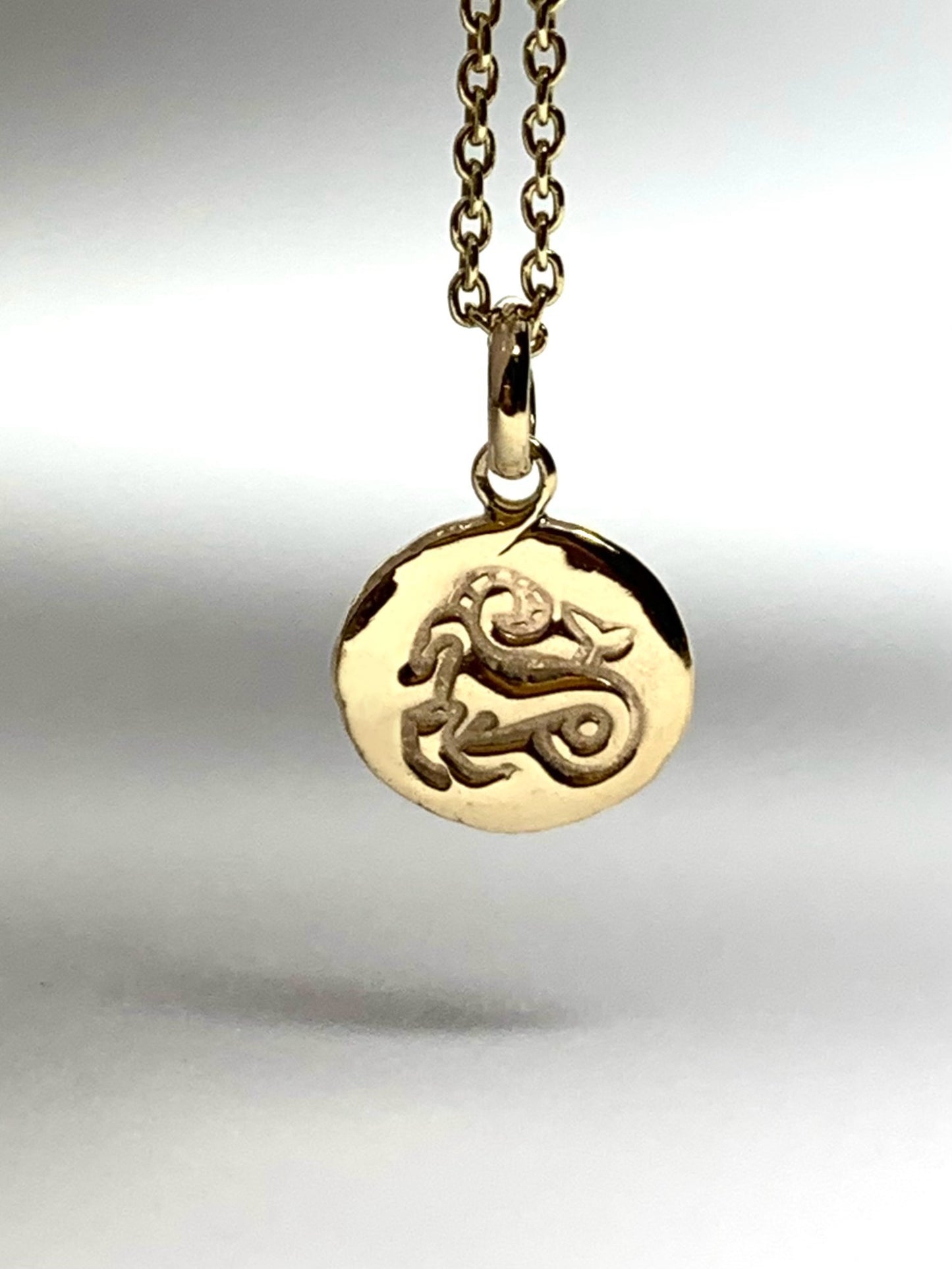 14k Solid Yellow Gold Nugget “Capricorn” Mini Pendant, Tiny Charm