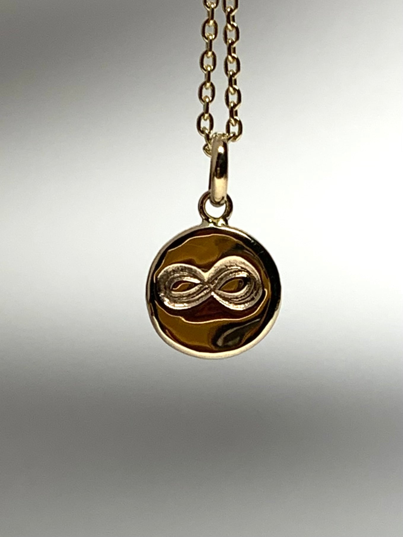 14K Solid Yellow Gold Nugget “Infinity” Mini Pendant, Tiny Charm