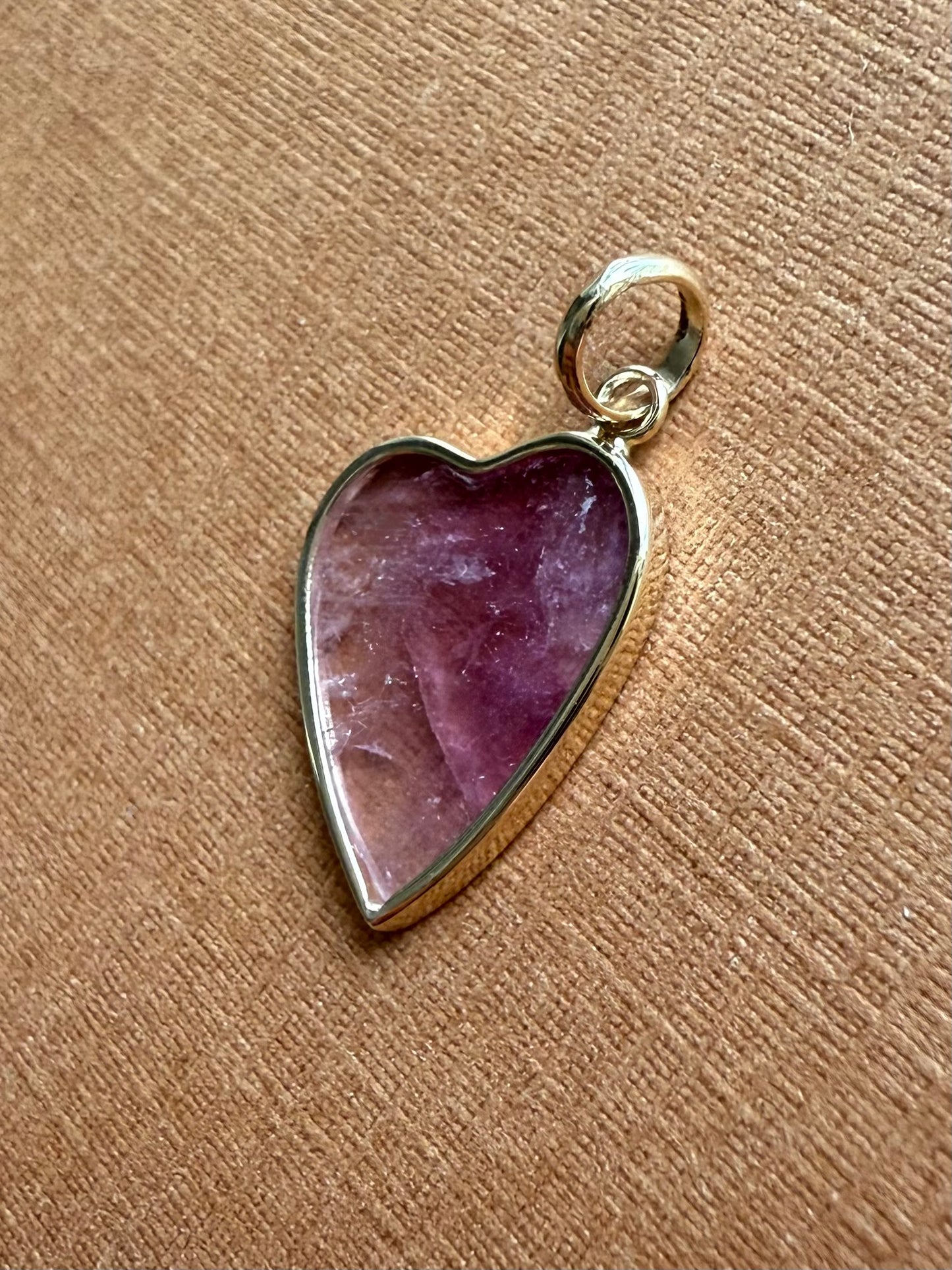 14k Solid Yellow Gold, Pink Tourmaline “Heart” Pendant, Mini Size