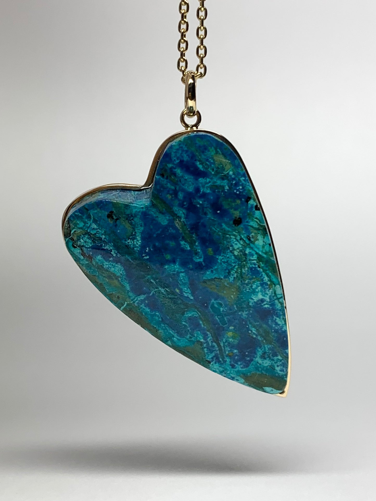 14k Solid Yellow Gold, Blue Chrysocolla “Heart” Pendant