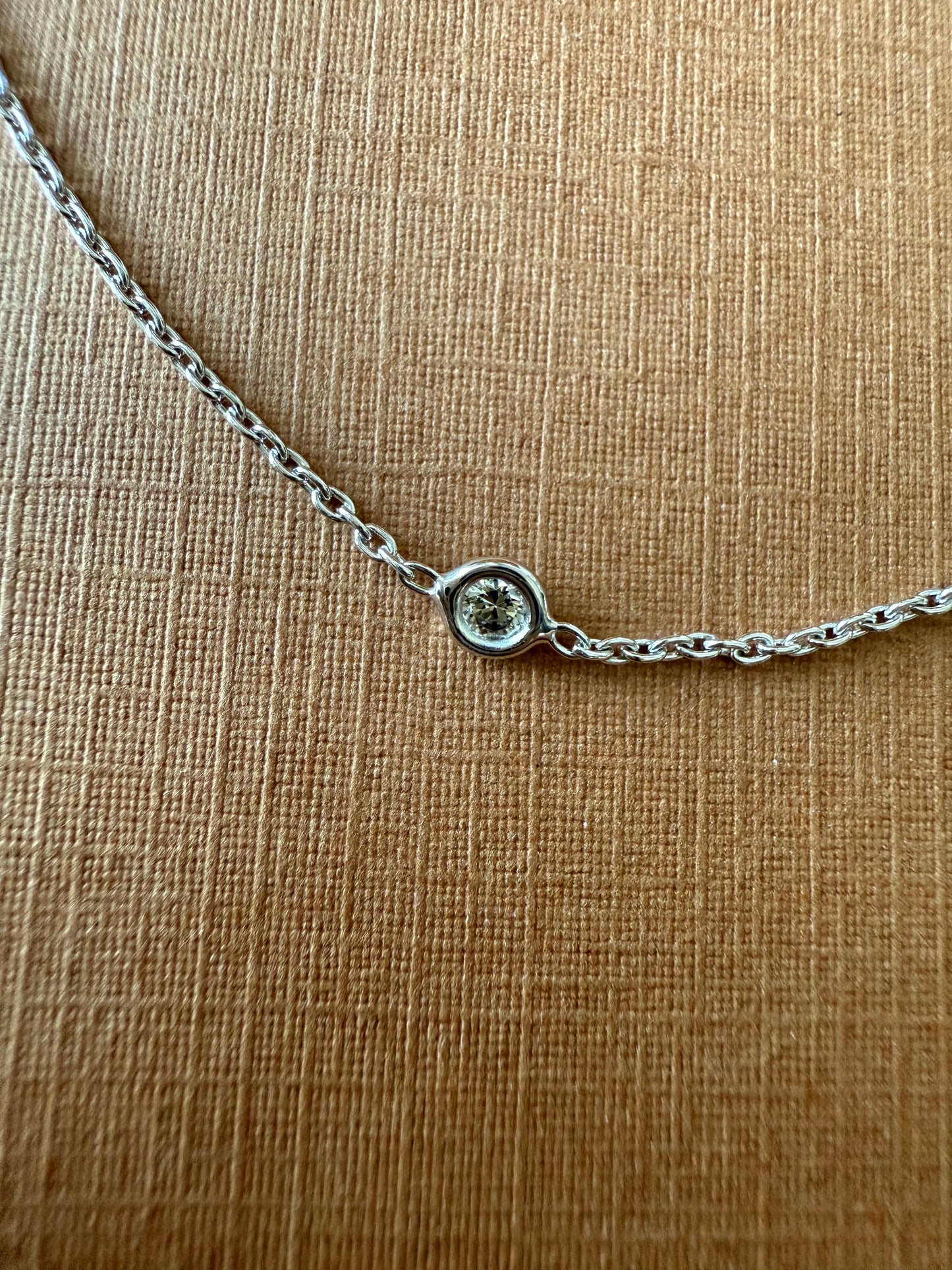 14K Solid White Gold, White Diamond Single Stone Chain Bracelet