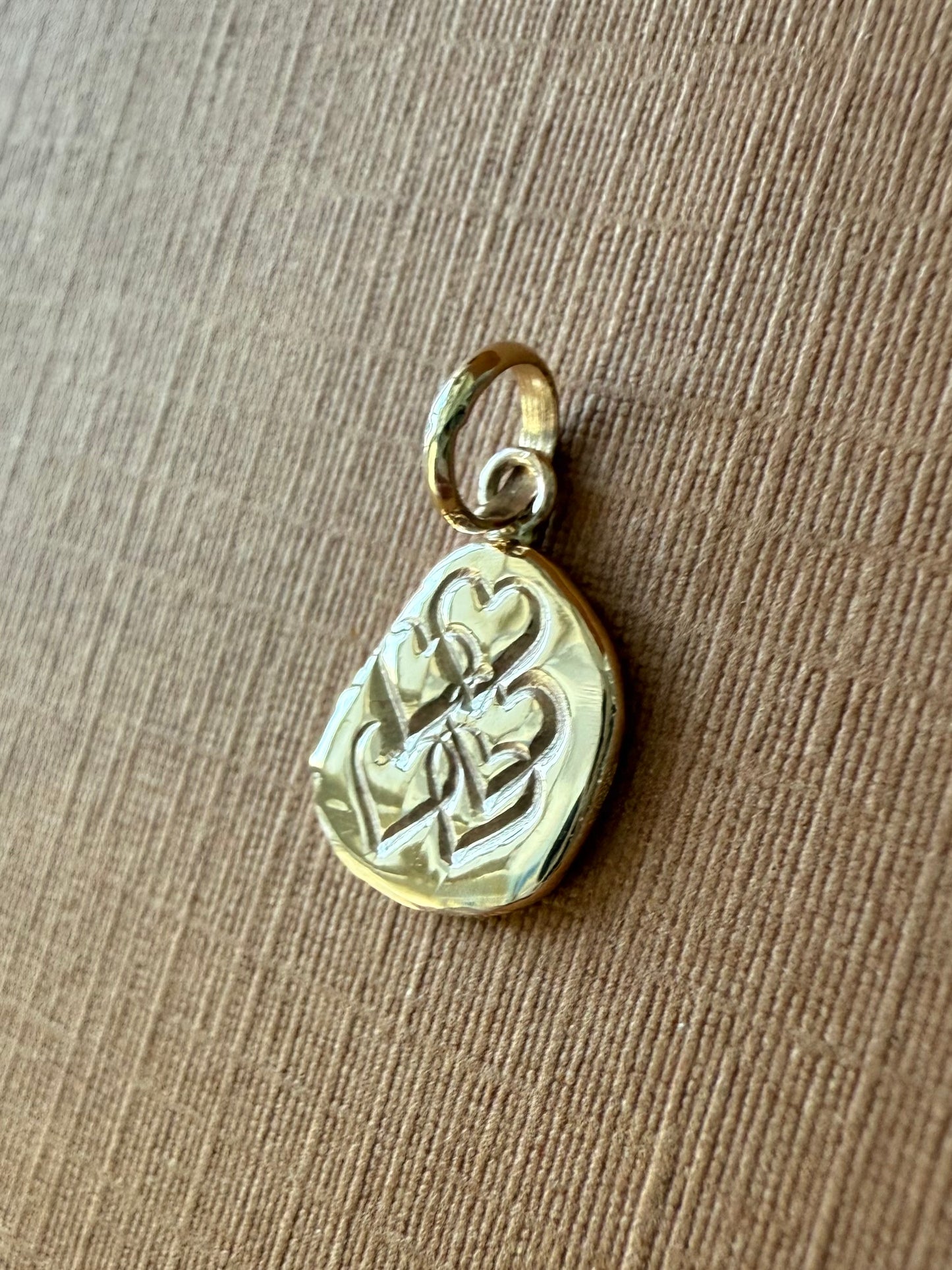 10k Solid Yellow Gold Nugget “Hearts” Mini Pendant, Tiny Charm