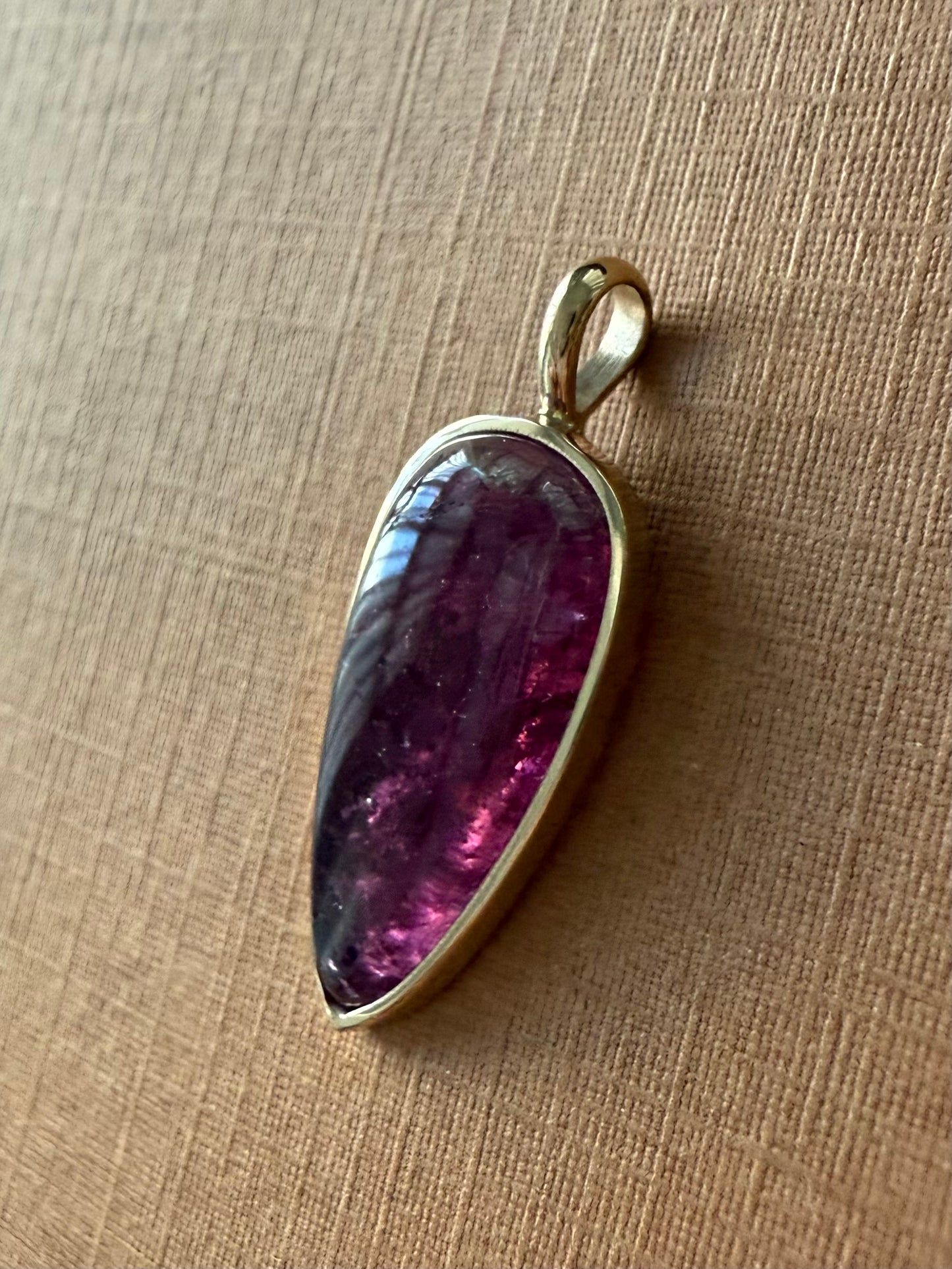 14k Solid Yellow Gold, Natural Pink Tourmaline “Arrowhead” Pendant