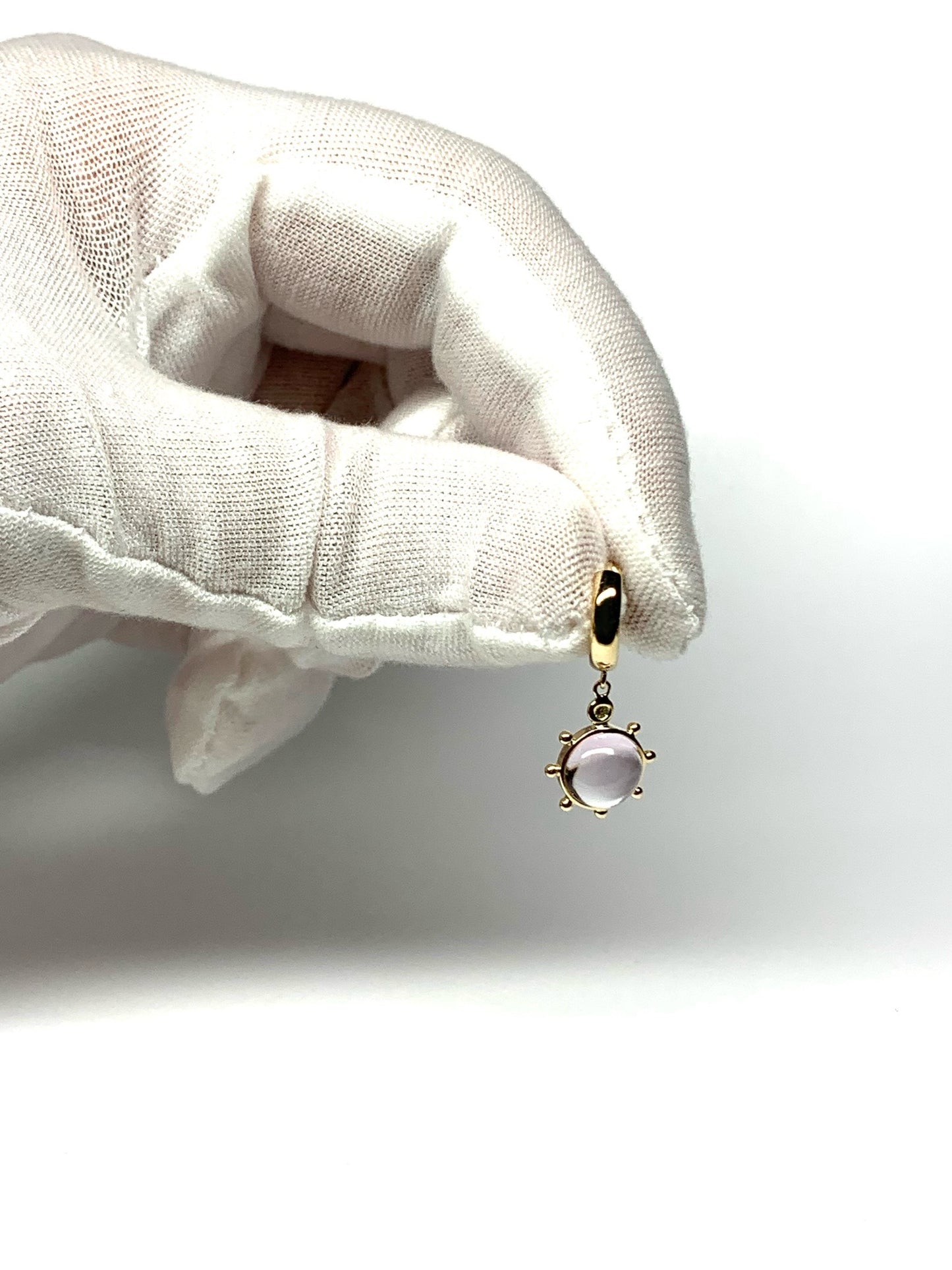14k Solid Yellow Gold, Diamonds, Pale Pink Amethyst “Sun” Mini Earrings