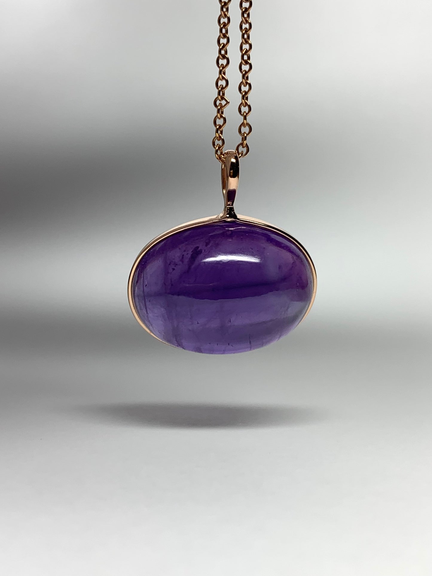 14k Solid Rose Gold, Purple Amethyst Oval Cabochon Pendant, Small Size