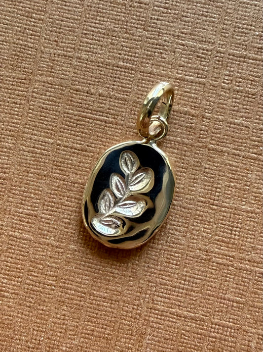 10k Solid Yellow Gold Nugget “Olive Branch” Mini Pendant, Tiny Charm