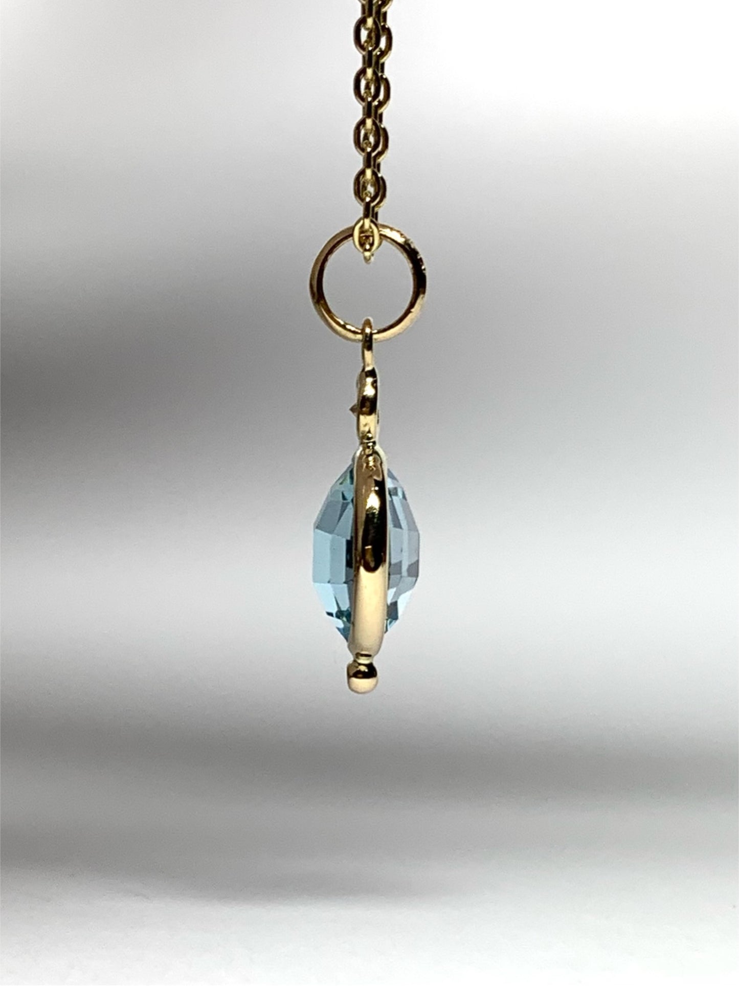 14K Solid Yellow Gold, Diamond, Blue Topaz Mini Pendant