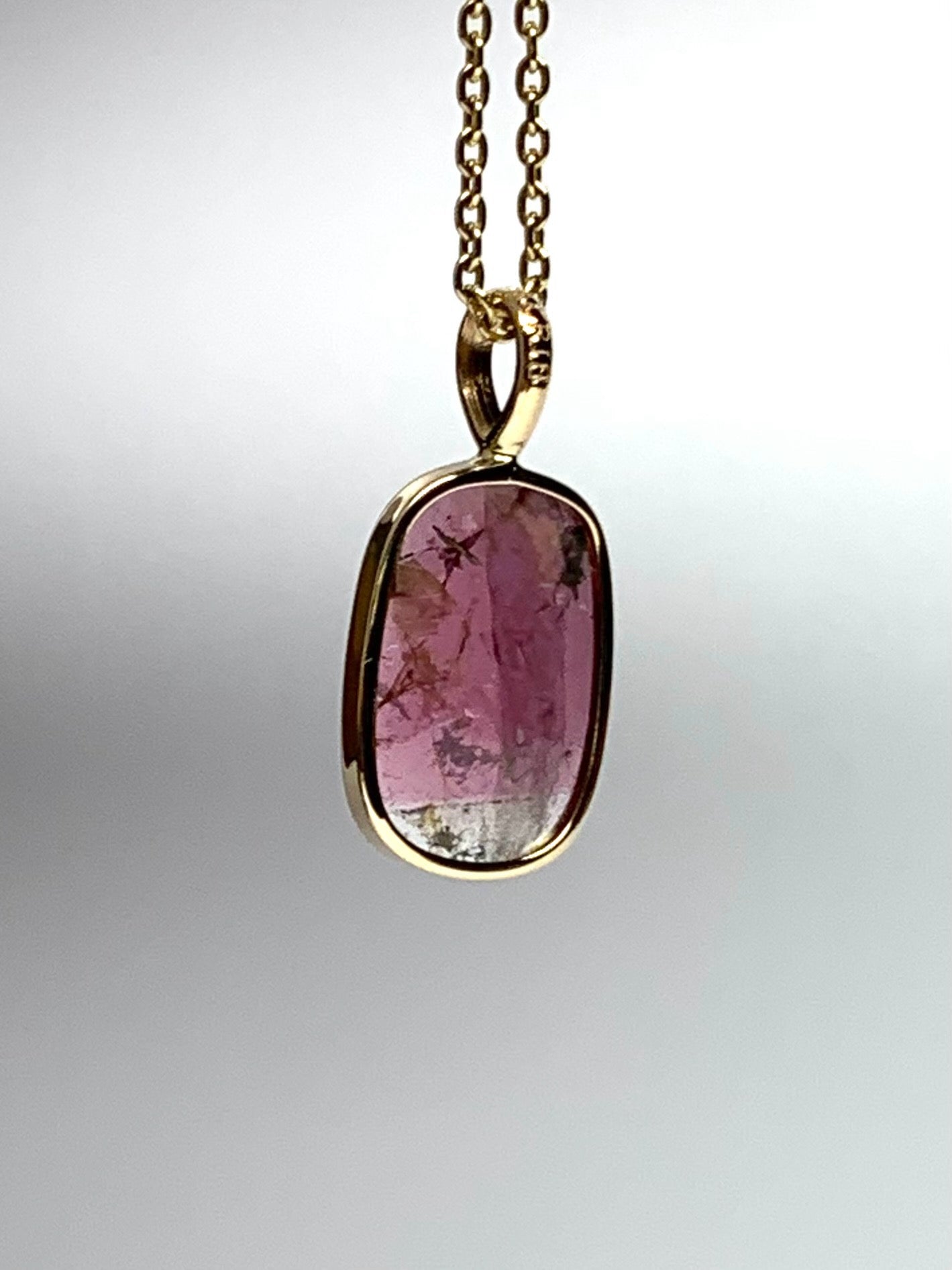 14k Solid Yellow Gold, Natural Pink Tourmaline Pendant