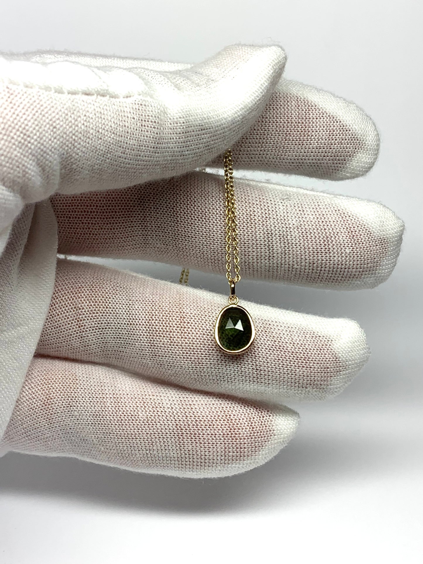 14k Solid Yellow Gold, Natural Dark Green Tourmaline Mini Pendant