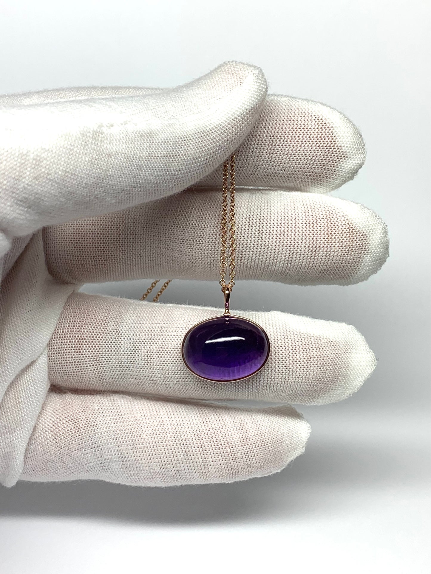 14k Solid Rose Gold, Purple Amethyst Oval Cabochon Pendant, Small Size