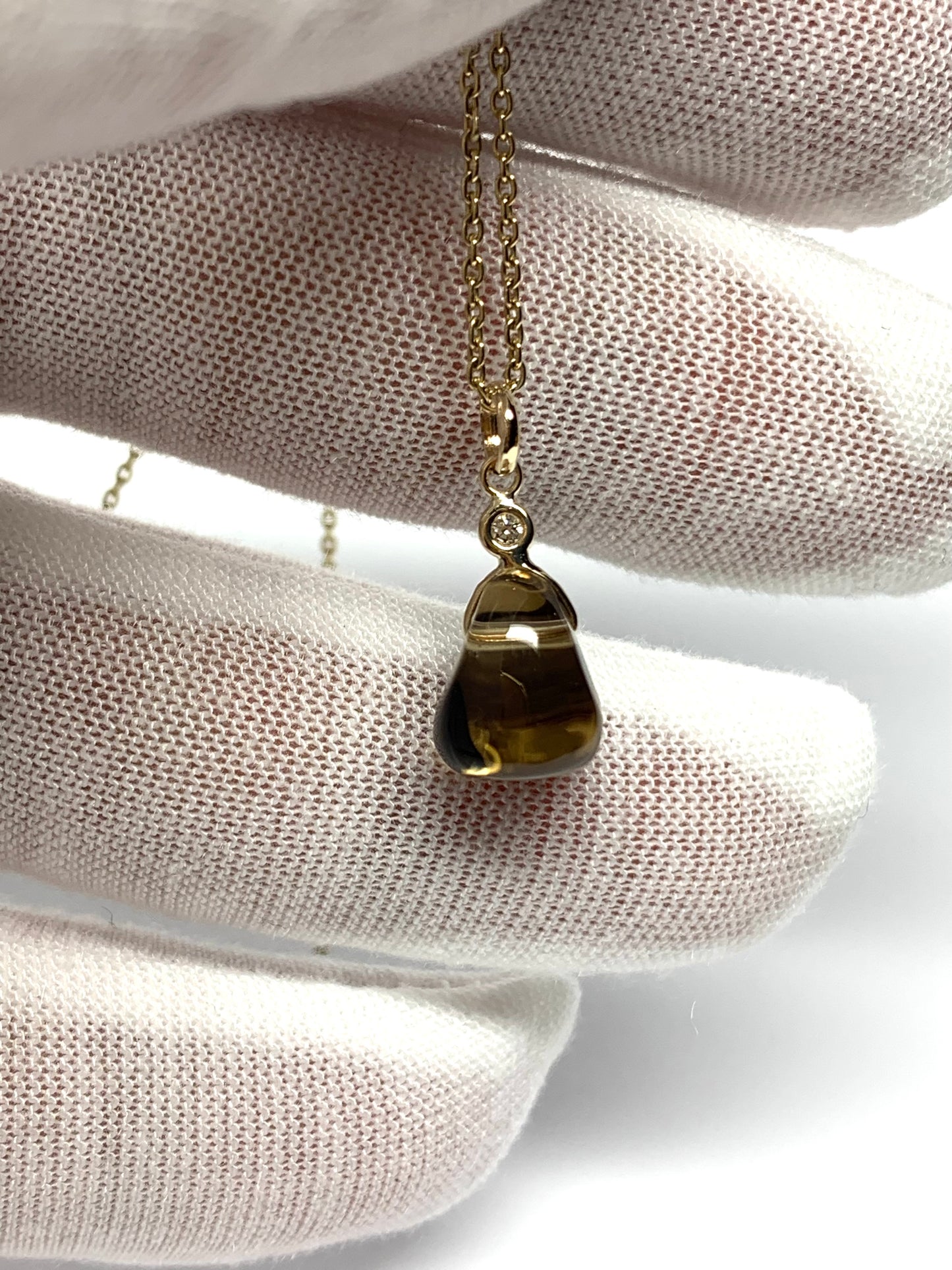 14k Solid Yellow Gold, Diamond, Lemon Quartz Tumbled Nugget Bead Pendant, Mini Size