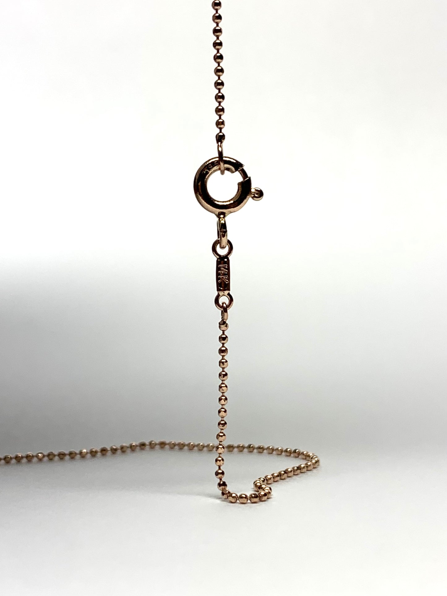 14k Solid Rose Pink Gold Bead Chain, Pendant Chain, 18”