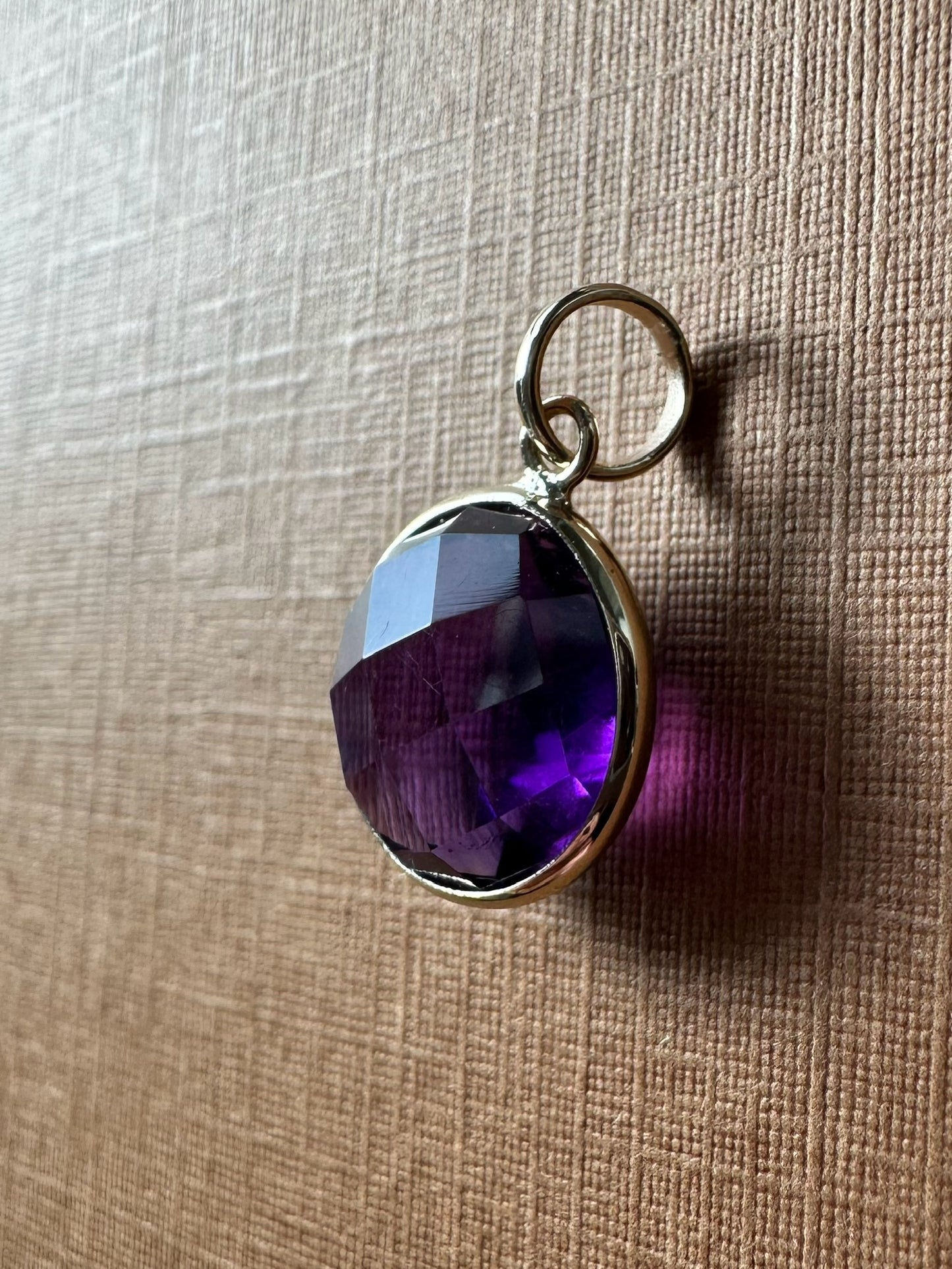 Clearance! Mini 10k Solid Yellow Gold, Round Purple Amethyst Pendant, Charm