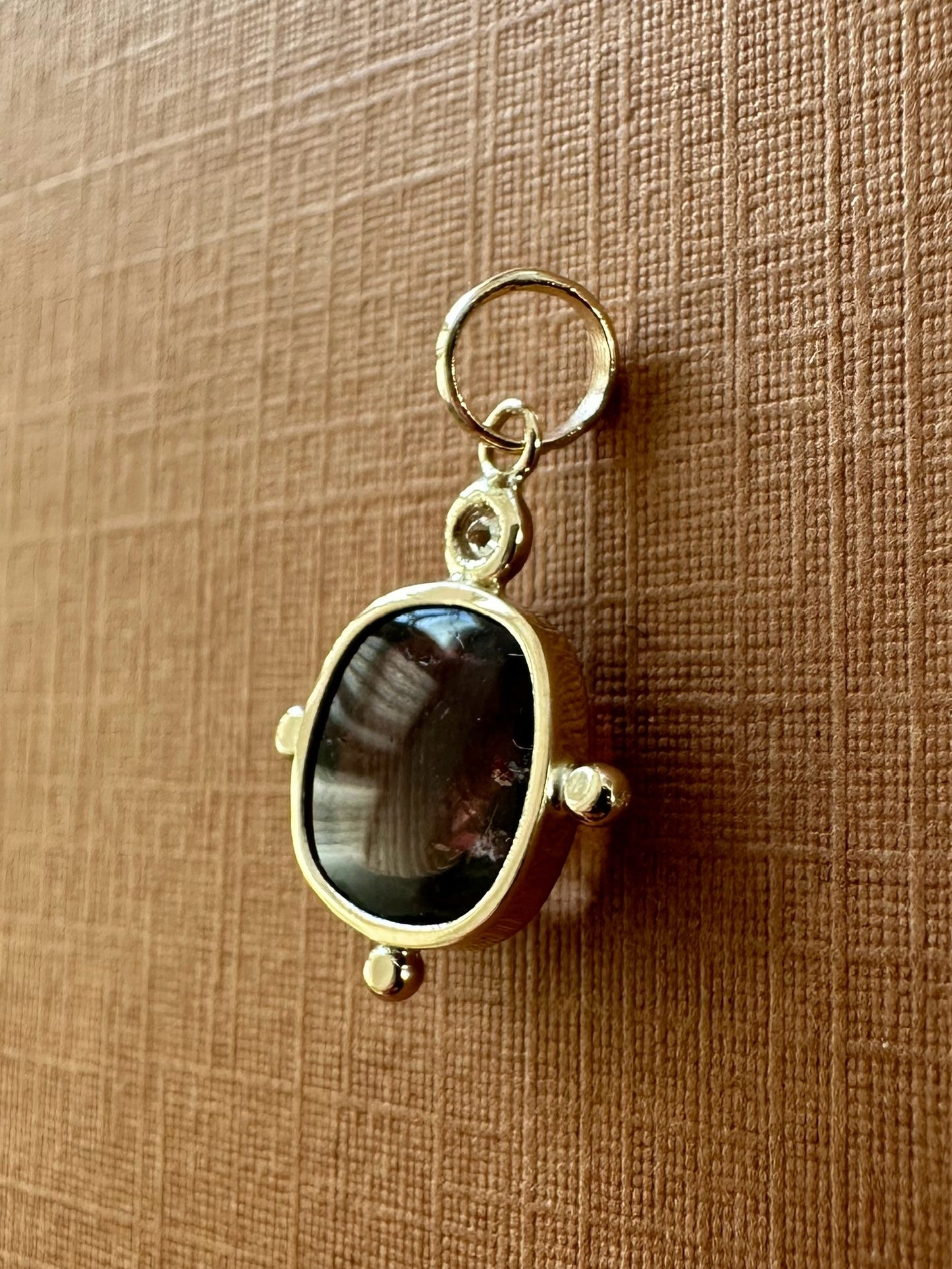 14k Solid Yellow Gold, Natural White Diamond, Natural Pink Tourmaline Mini Pendant