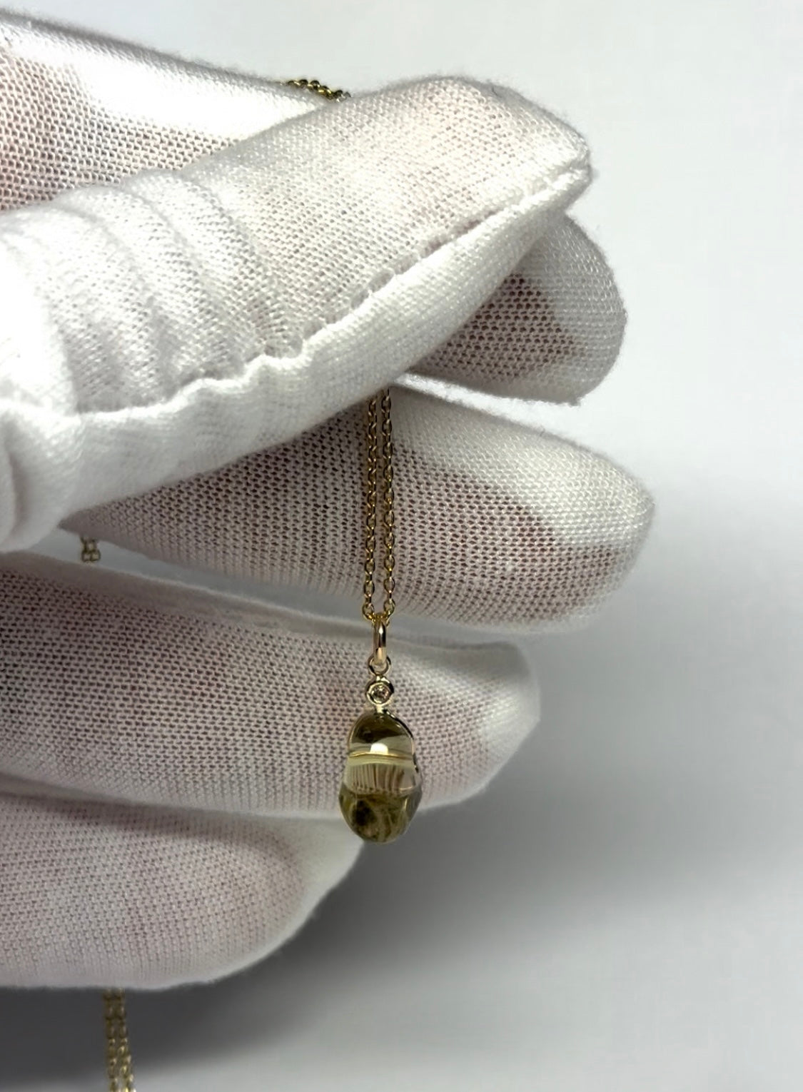 14k Solid Yellow Gold, Diamond, Lemon Quartz Tumbled Nugget Bead Pendant, Mini Size