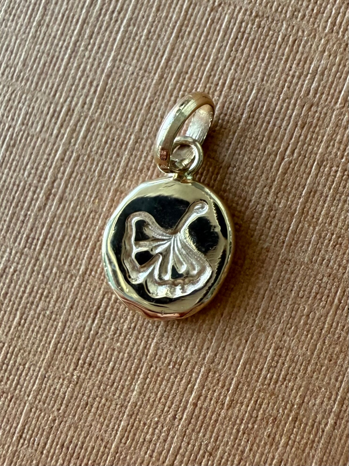 14K Solid Yellow Gold Nugget “Ginkgo” Mini Pendant, Tiny Charm