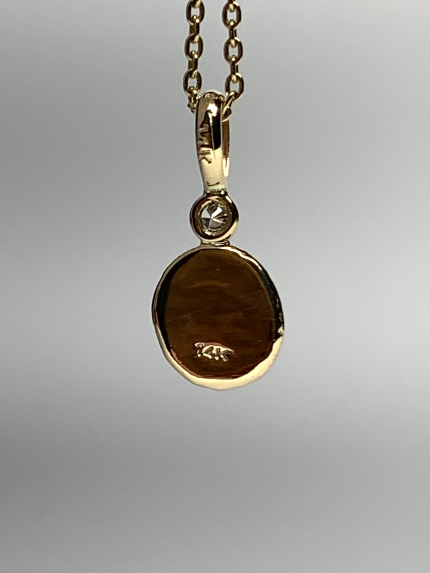 14K Solid Yellow Gold Nugget “Flowers” Mini Pendant, White Diamond, Tiny Charm