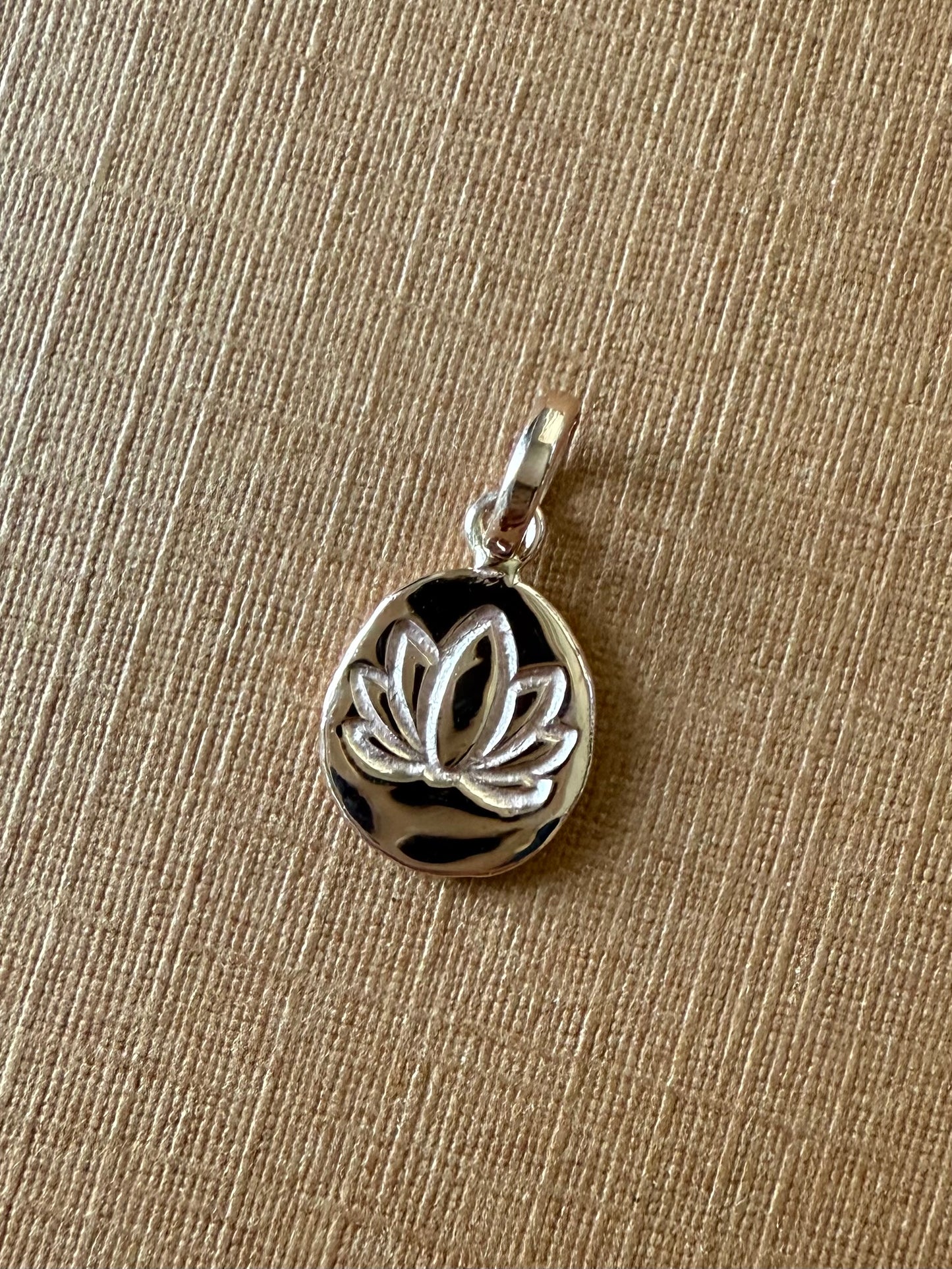 14K Solid Rose Gold Nugget “Lotus” Mini Pendant, Tiny Charm