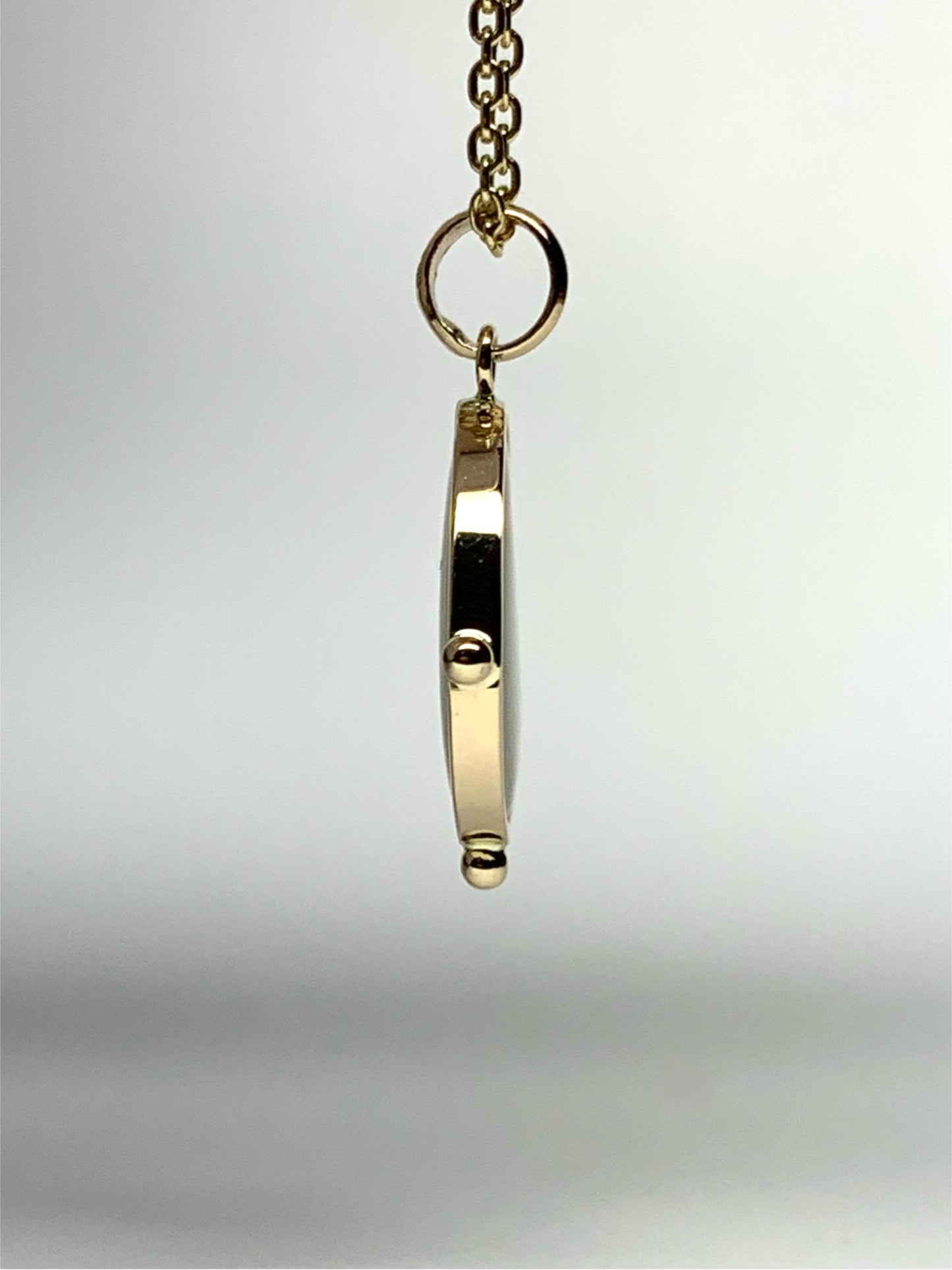 14k Solid Yellow Gold, White Moonstone Flat Cabochon Pendant, With Golden Dots