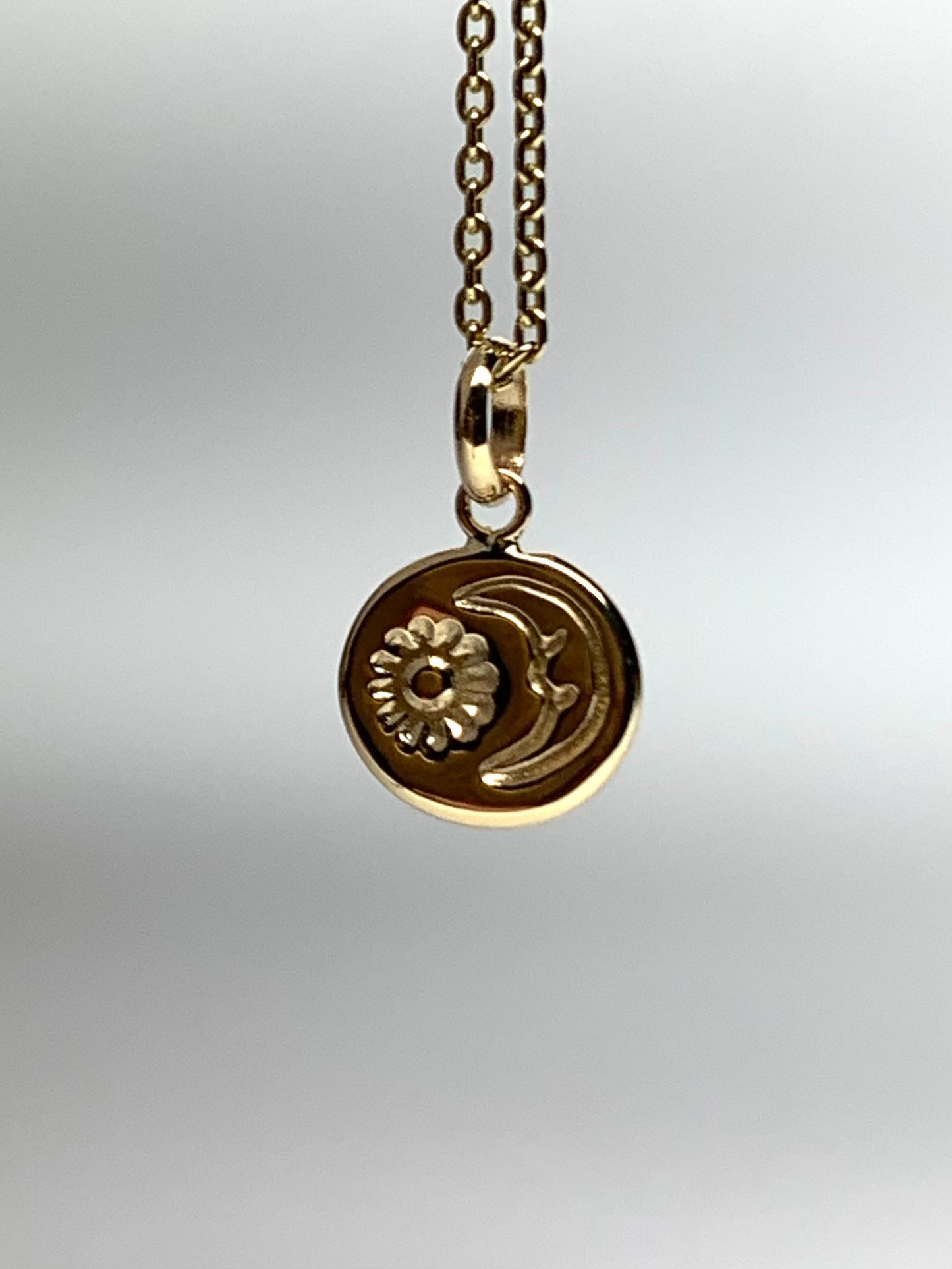 14K Solid Yellow Gold Nugget “Sun and Moon” Mini Pendant, Tiny Charm