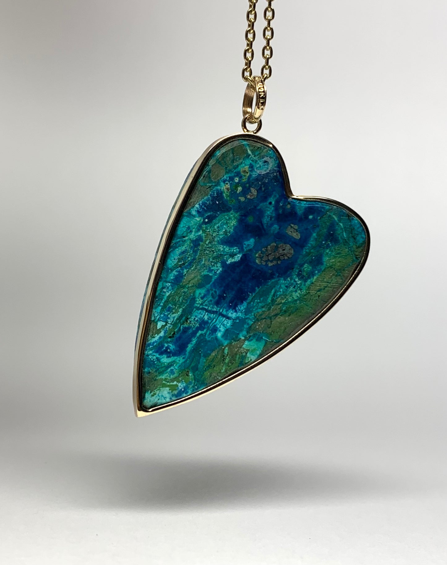 14k Solid Yellow Gold, Blue Chrysocolla “Heart” Pendant