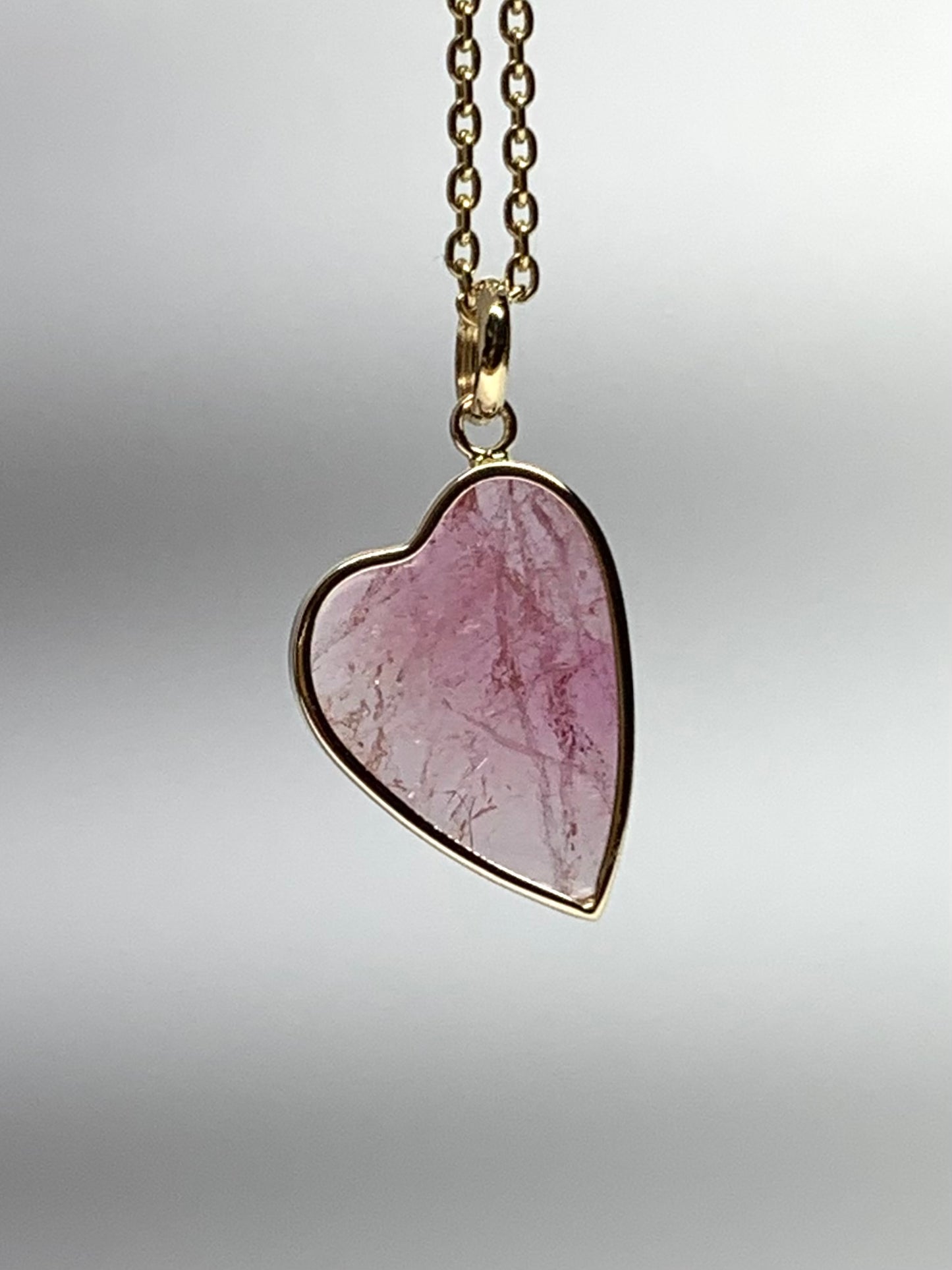 14k Solid Yellow Gold, Pink Tourmaline “Heart” Pendant, Mini Size