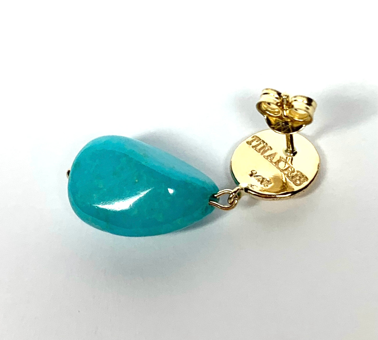 14k Solid Yellow Gold Nuggets, Natural Sleeping Beauty Turquoise Drop Earrings