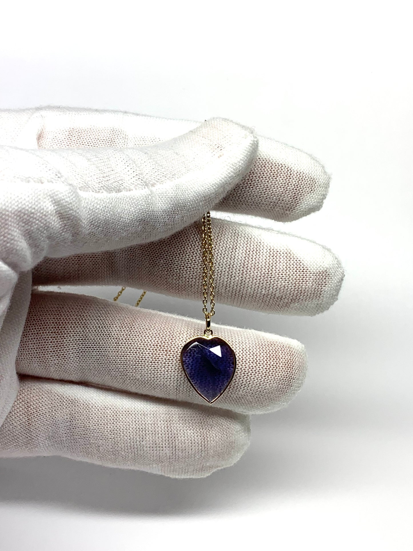 14k Solid Yellow Gold, Natural Blue Iolite “Heart” Mini Pendant