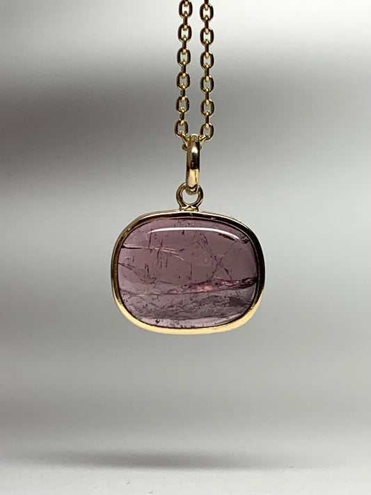 14k Solid Yellow Gold, Natural Pink Tourmaline Mini Pendant