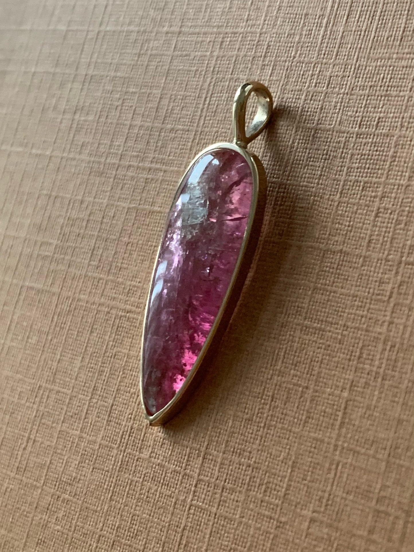 14k Solid Yellow Gold, Natural Pink Tourmaline “Arrowhead” Pendant