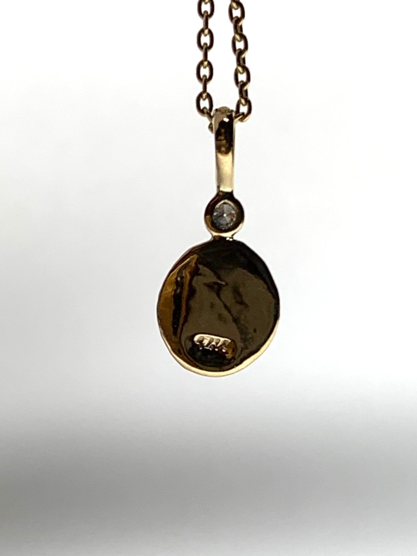 14K Solid Yellow Gold Nugget “Flowers” Mini Pendant, White Diamond, Tiny Charm