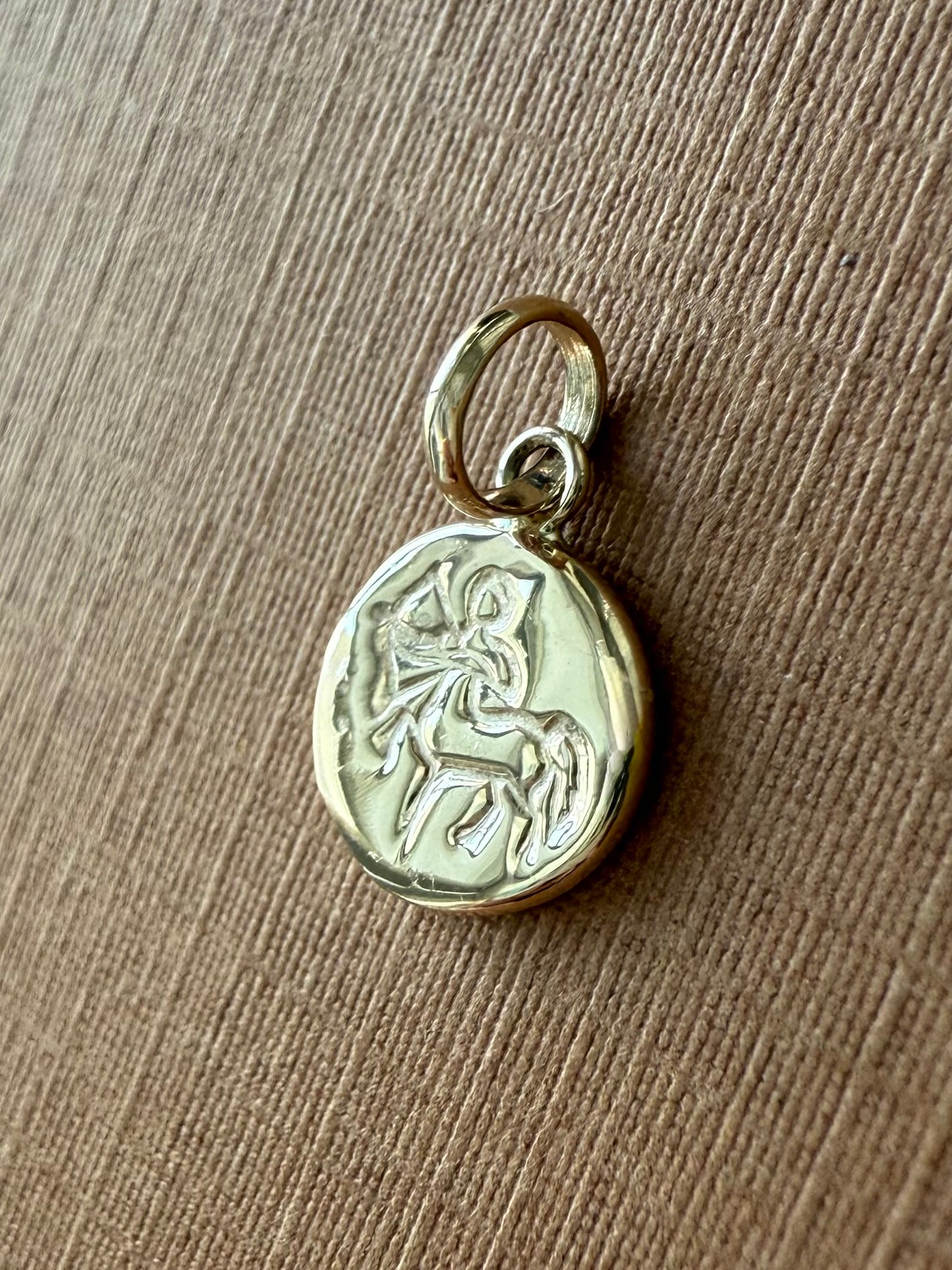 14k Solid Yellow Gold Nugget “Sagittarius” Mini Pendant, Charm